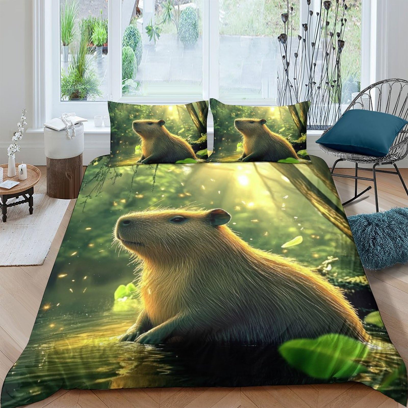 Ctjqhvkz Style-7 3D Printed Capybara Forest Fitted Sheet Microfiber Soft Green Nature Bed Cover For Bedroom Guest Room Decor Single（135X200cm）