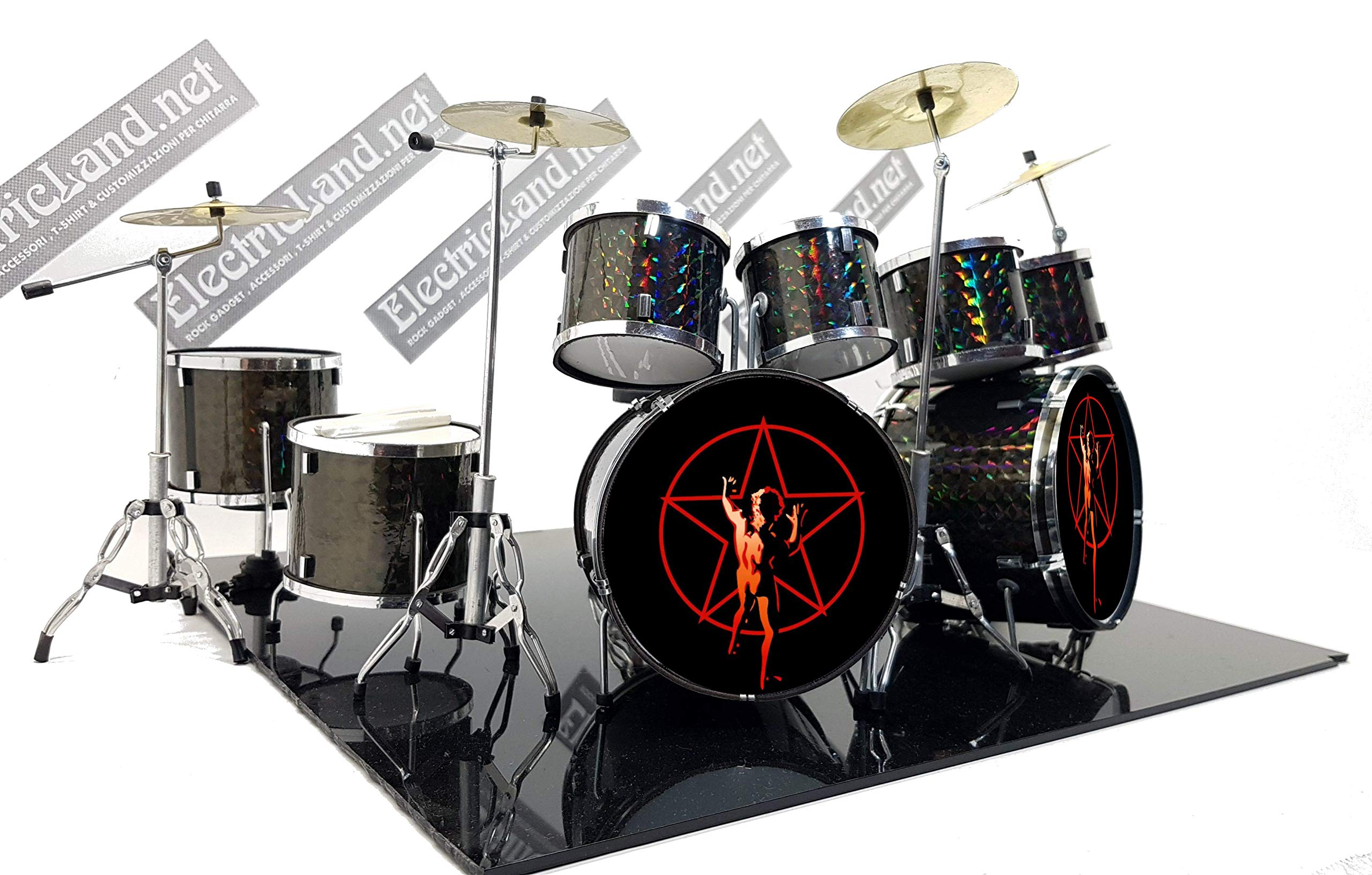 Mini Drum set realizzato per Rock music legends collector signals tribute miniature rock model scale 1:4 collectible size dolls modellino da collezione 40 cm (base nera non inclusa)