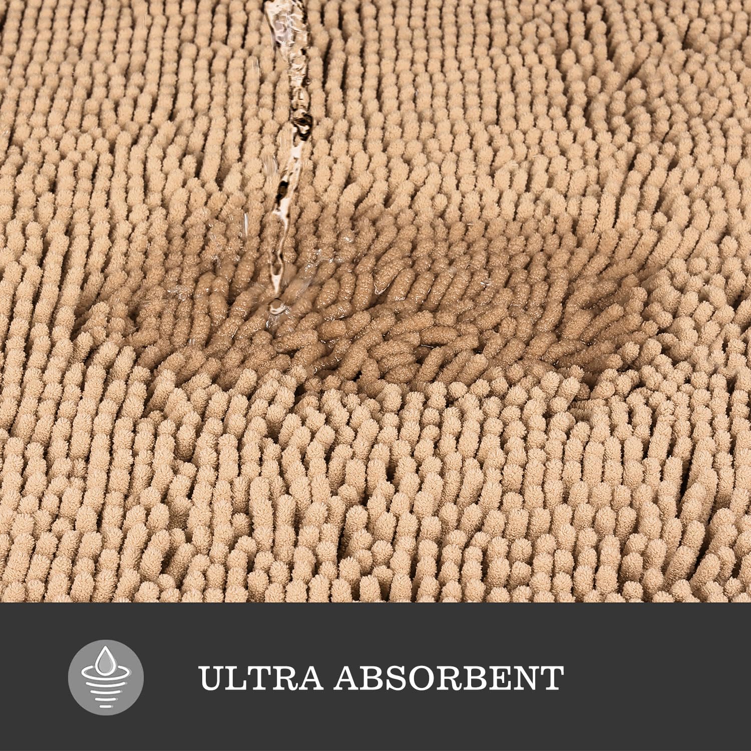 Yeaban Tappeto da bagno 101 x 152 cm, in ciniglia spessa, tappetino da bagno lungo, assorbente e lavabile, extra large, antiscivolo, morbido, per bagno, doccia, lavandino (crema avorio) - Vista 4