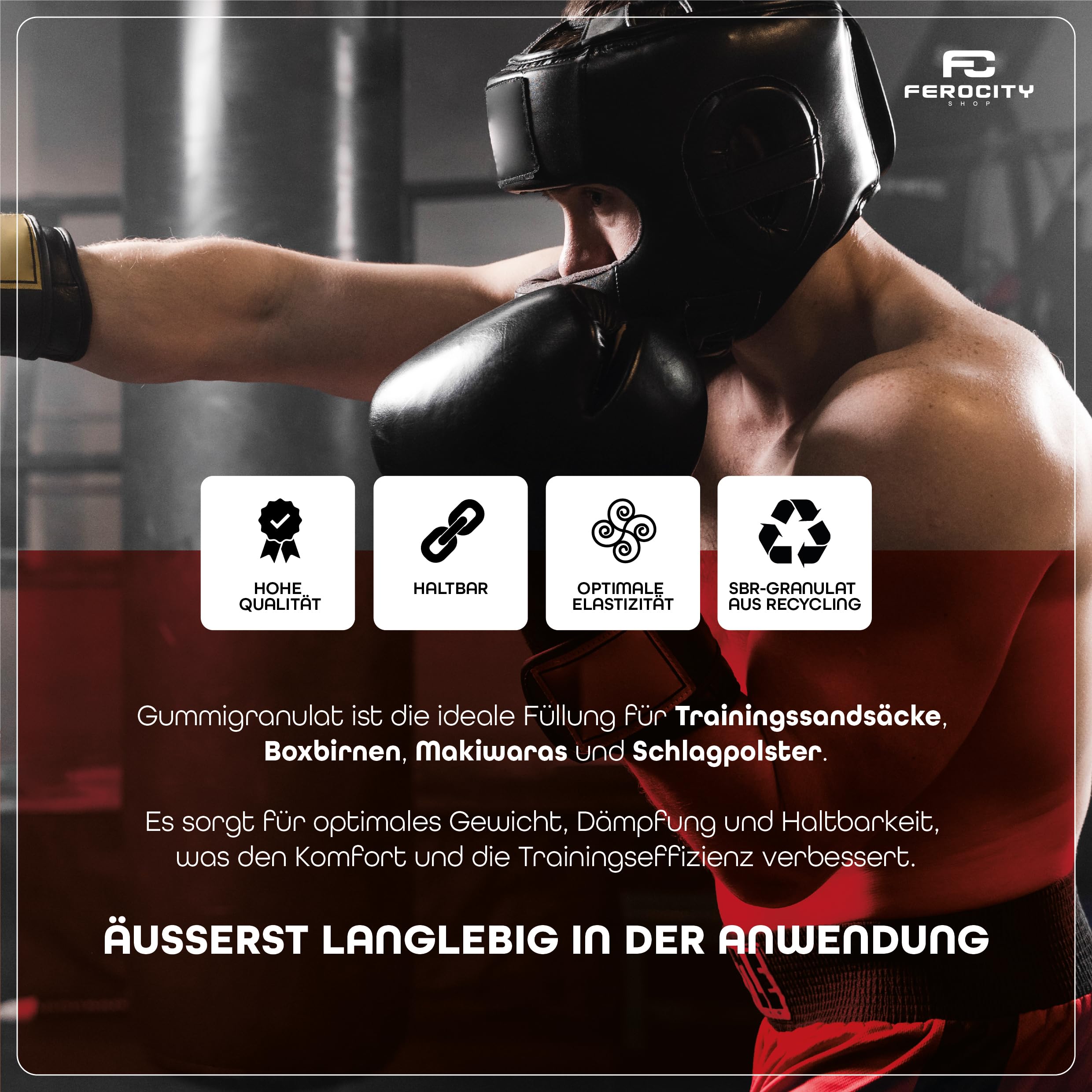 Ferocity Relleno para Saco de Boxeo 20 KG Aprox. 36L | para Makiwara, Pera de Maíz, Pera de Boxeo, Saco de Golpes | Granulado de Goma SBR – Densidad Óptima, Alta Durabilidad, Ecológico [137]