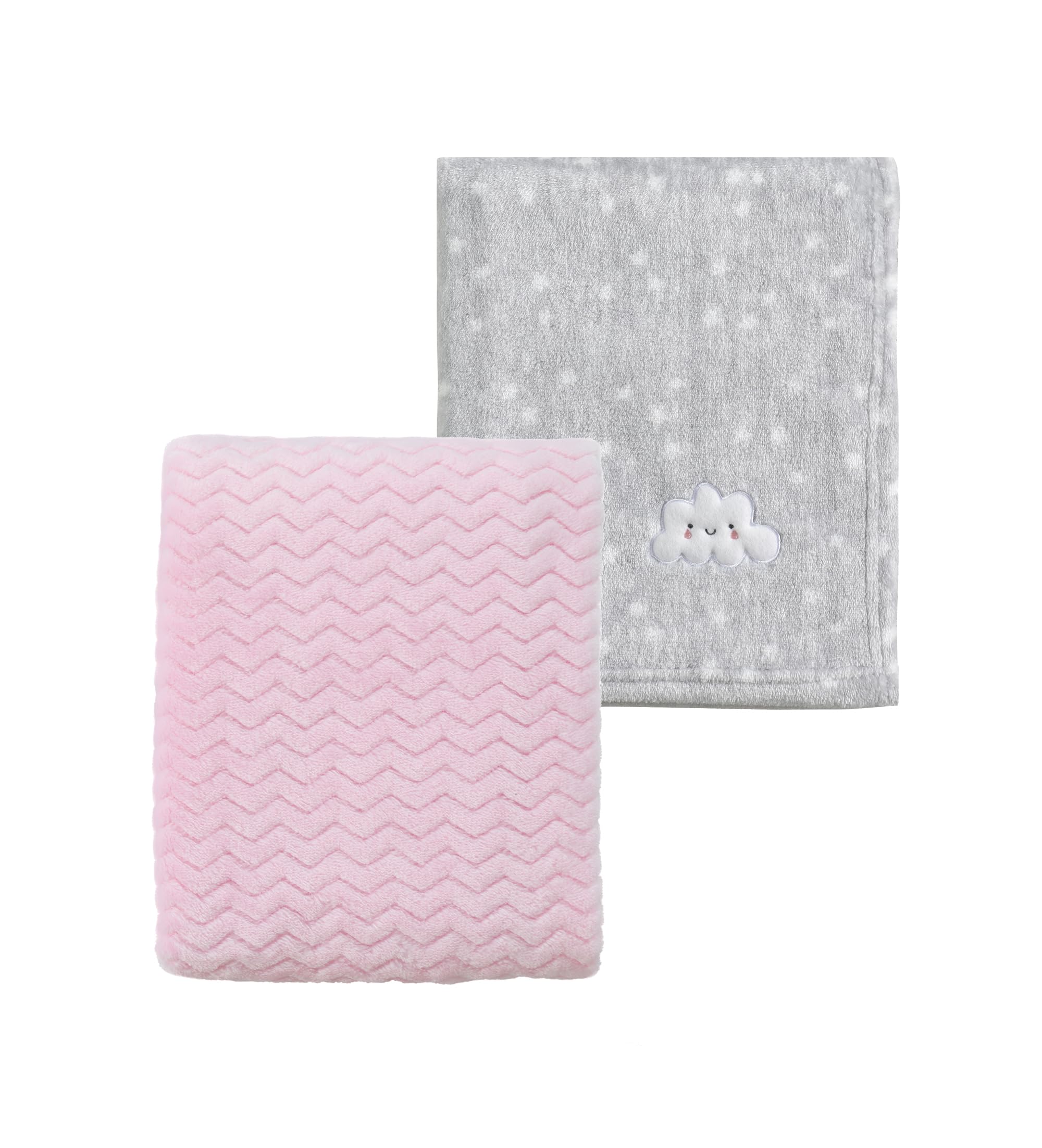 CREVENT 2Pcs 75cmX100cm Cute Cozy Fluffy Warm Baby Blankets for Infants Toddlers' Bedding Crib Cot Stroller - Grey Cloud + Wave Pink