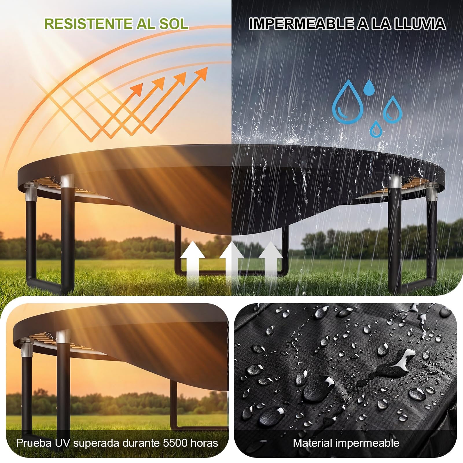 Devoko Trampolín Exterior Calabaza Ø 228-427 cm GS Red Seguridad Escalera 150 kg
