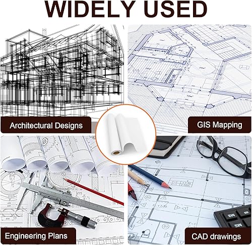 Miniatura 5 de 5 rollos de papel de trazador de 24 x 148 pies, rollos de papel CAD con núcleo de 2 pulgadas, papel de gran formato de impresión CAD de 80 GSM,