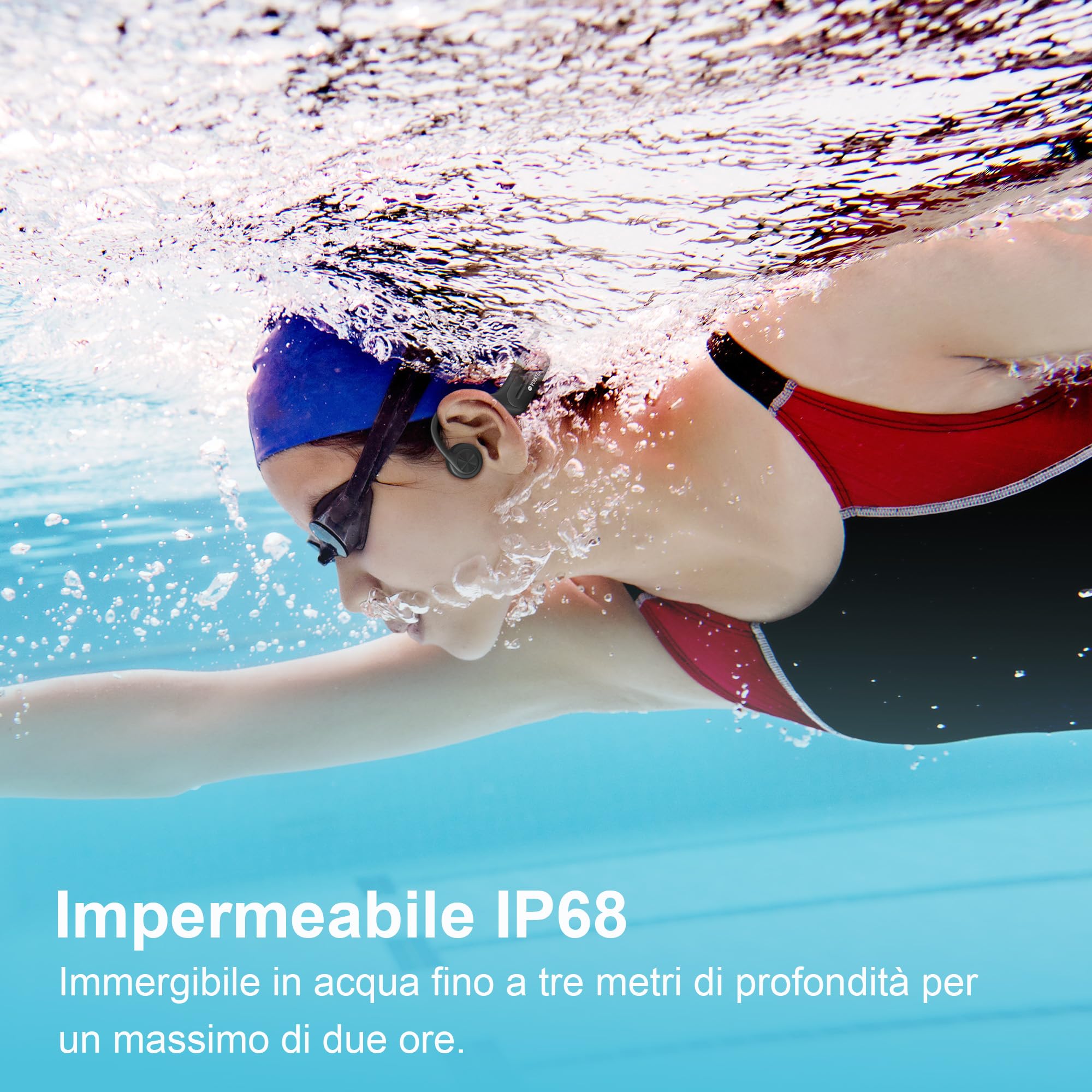 Wantek Cuffie a Conduzione Ossea Bluetooth 5.3, Auricolari Sportivi Open-Ear Wireless, Impermeabili IP68 con Memoria MP3 da 32GB, Cuffie Subacquee per Nuoto, Corsa, Ciclismo, Fitness e Surf