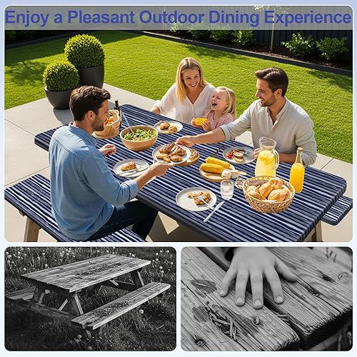 Miniatura 199 de Play Tailor - Mantel para mesa de pícnic con cubiertas para bancas, impermeable y a prueba de viento con bolsa de cordón, ajustable a mesas y bancas