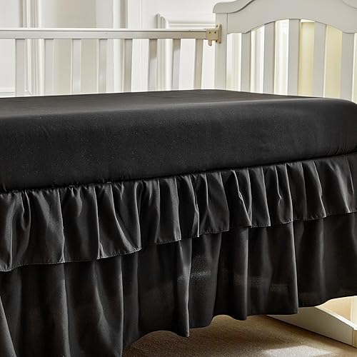 Miniatura 8 de Juego de ropa de cama para cuna con volantes, edredón acolchado boho para bebé con sábana ajustable y falda de cama - Ropa de cama con volantes de