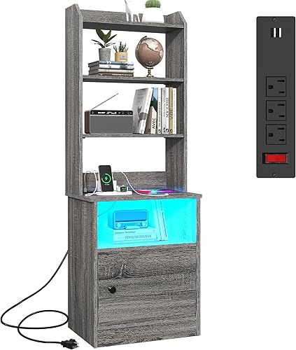 Aufvolr Mesita de noche con estación de carga y luz LED, mesita de noche con estanterías y armario de almacenamiento, para sala de estar, disponible en Yaxa Venezuela