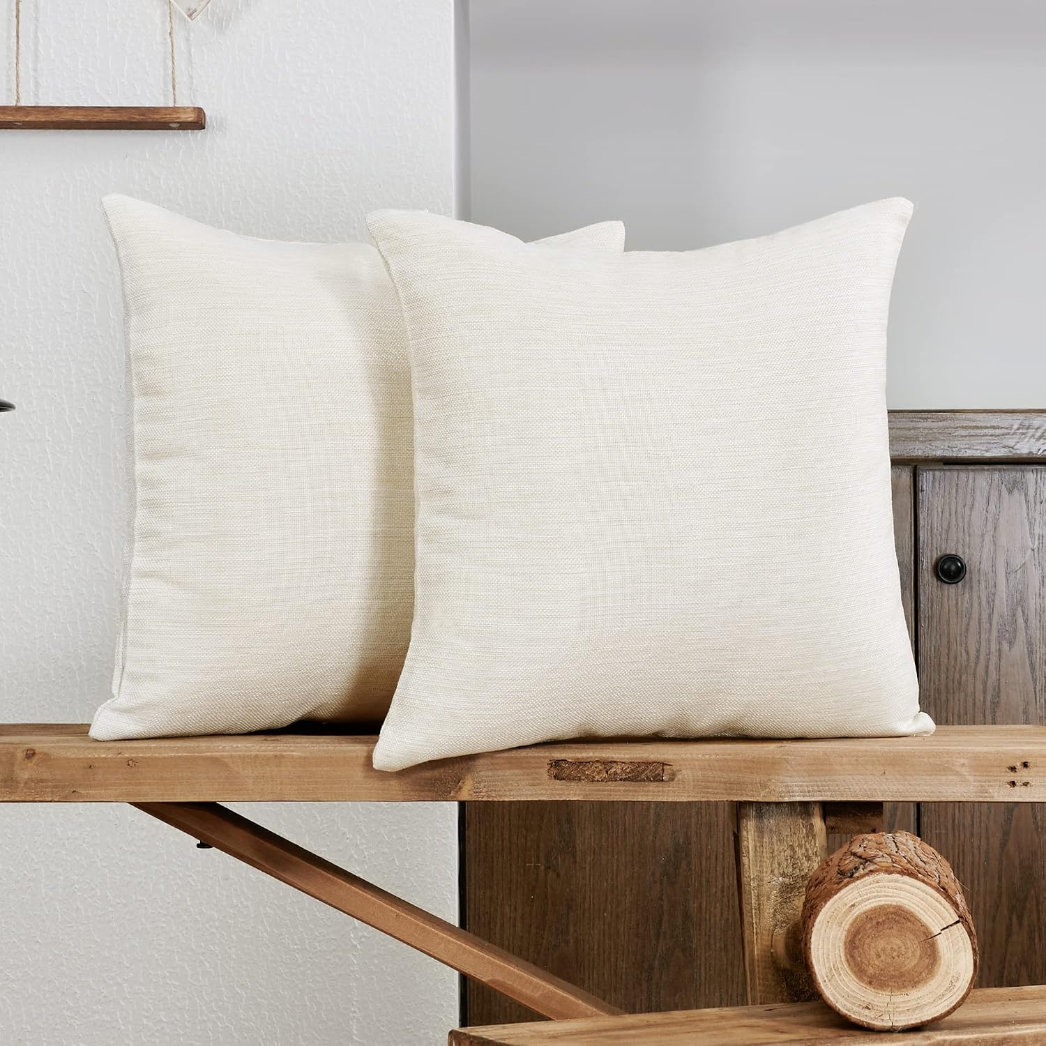 Deconovo 16x16 White Pillow Covers Square Throw Pillow Cover Travel Pillow Covers Faux Linen Pillowcase for Bed Sofa Couch 16 x 16 Inch White Set of 2 No Pillow Insert