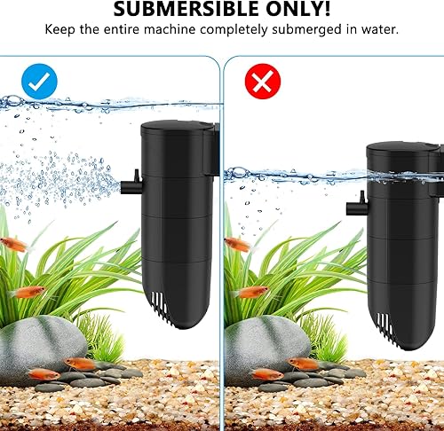 Miniatura 6 de Filtro sumergible para acuario, filtro de tanque de peces de 4 etapas de 265 GPH, flujo de aire ajustable, potente filtro interno para tanque de 40