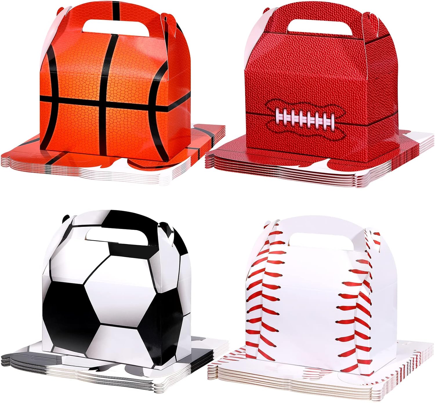 Nezyo 24 Pack Sports Themed Birthday Party Supplies Football Treat Boxes Soccer Party Favors Sports Candy Bags Baseball Basketball Gift Boxes with Handle for Baby Shower Supplies Decorations