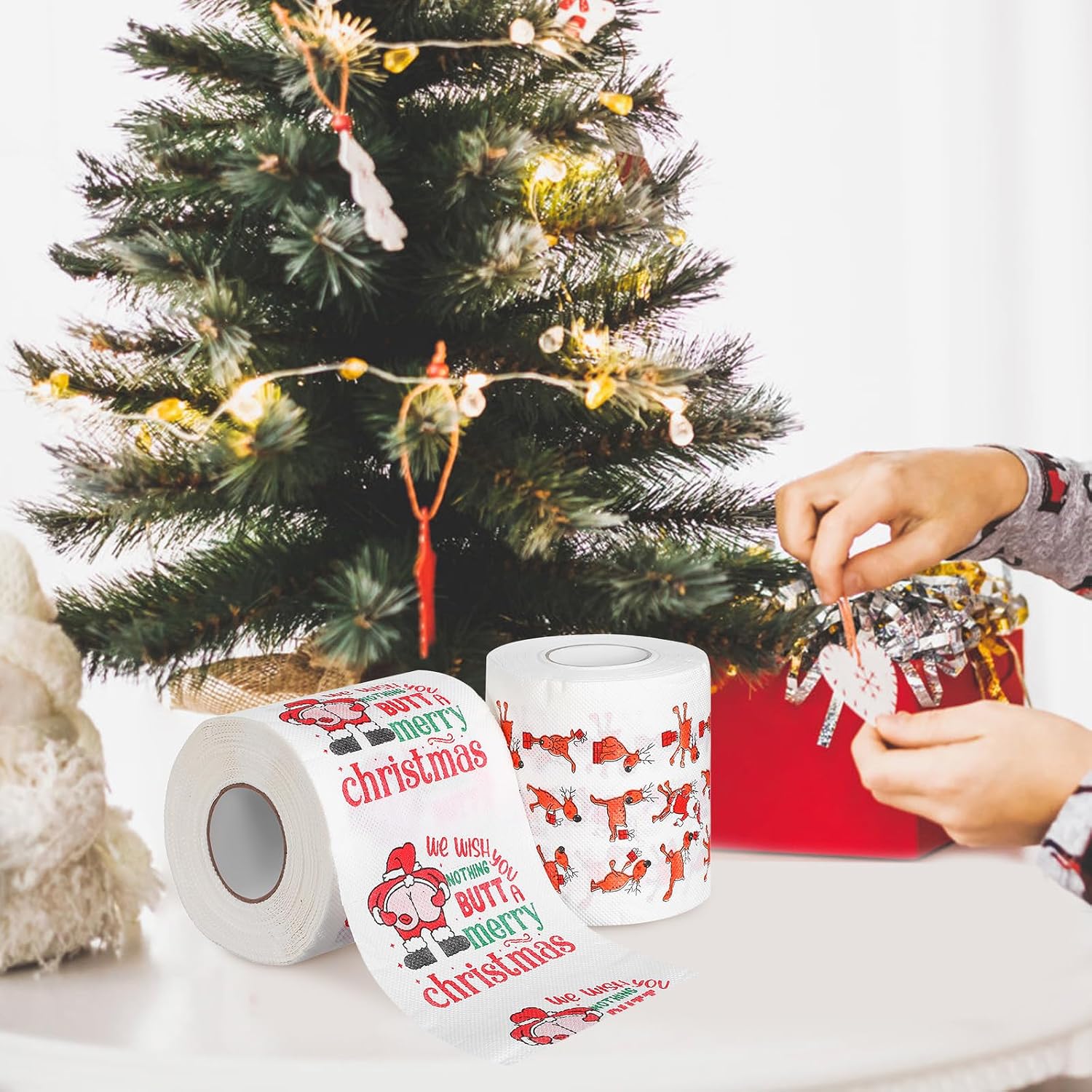 Christmas Toilet Paper, 5 Rolls Merry Christmas Toilet Tissue Printed Santa Claus - Toilet Tissues Rolls for Christmas Vacation Decorations, Holiday Gag GIfts (150 Sheets/Roll)