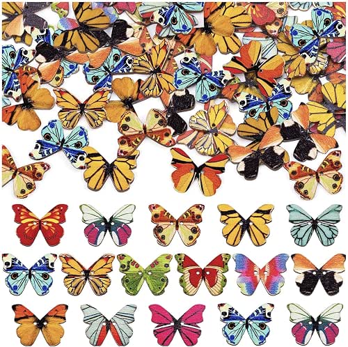 200Pcs Wooden Butterfly Buttons Bulk - 1 Inch Decorative Butterfly