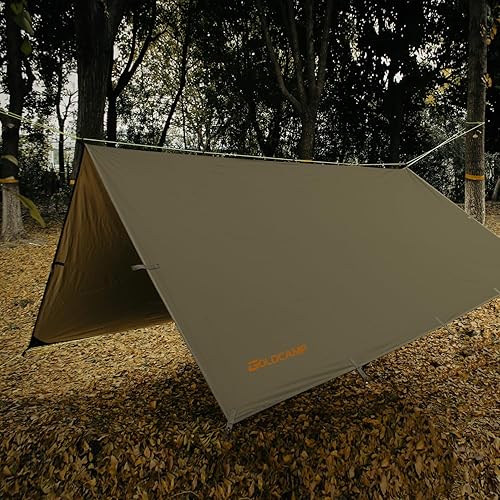 GOLDCAMP Hamaca impermeable para campamento, hamaca de nailon 70D de 10 x 13.2 pies, protección UV 50+ y PU15000 mm, toldo de lona para refugio,