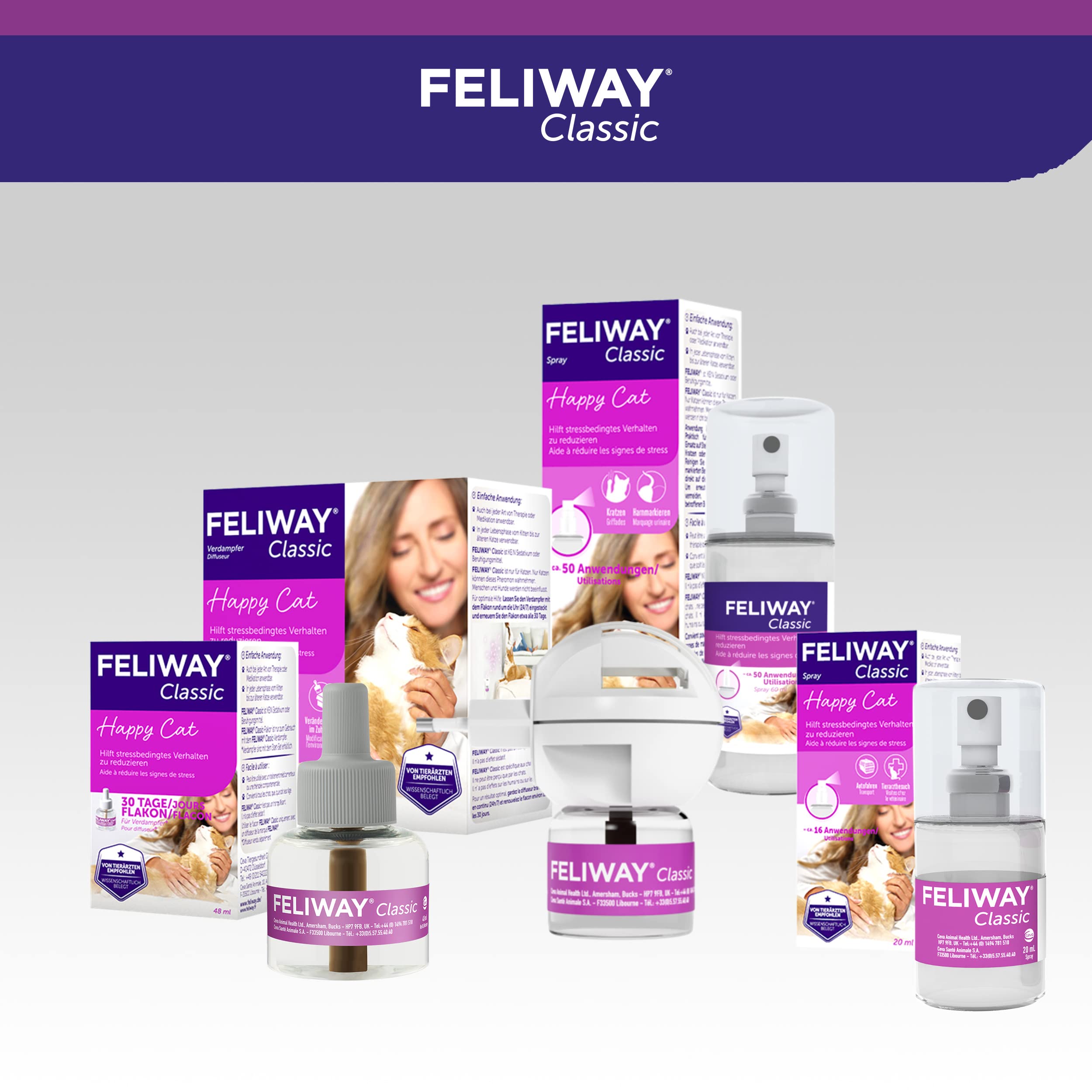 FELIWAY Classic Vorteilspack für Katzen | 3x Nachfüllflakon (neu) | Pheromone zur Reduktion von Stressverhalten | kontinuierliche Entspannung für Ihre Katze | 3x 48ml