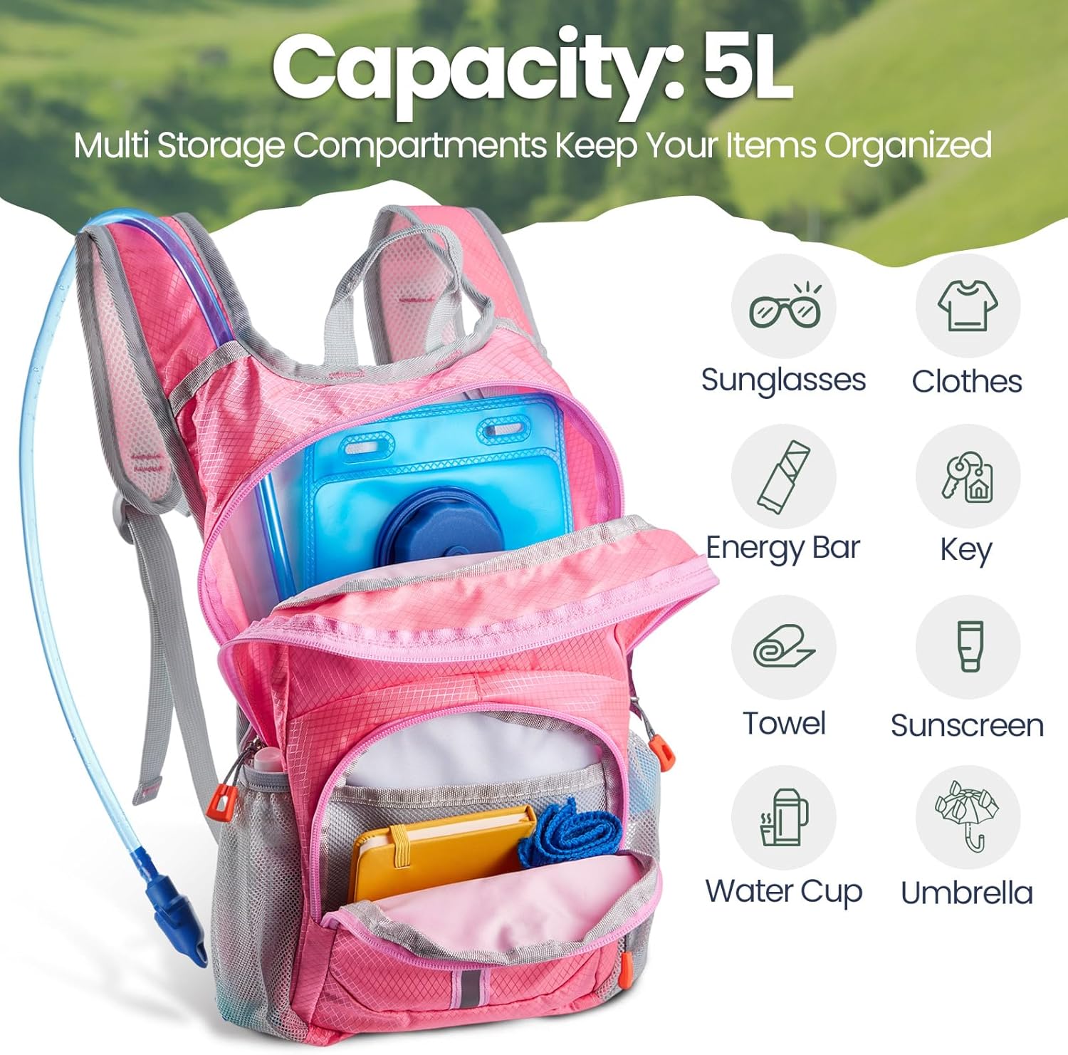 Shinylin 3 Pcs Kids Hydration Backpack with 1.5 L Water Bladder Hydration Water Backpack Lightweight Insulated Pack for Boy Girl Biking Climbing Running Hiking
