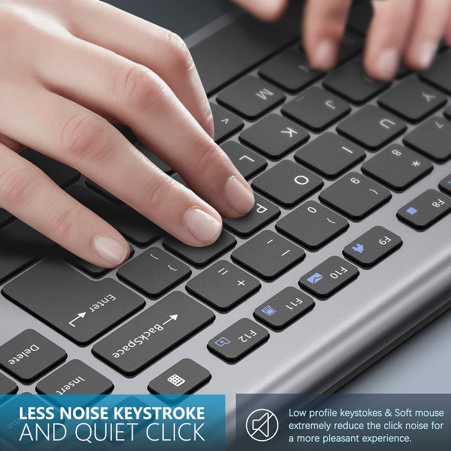 Hands typing on JOYACCESS Wireless Keyboard
