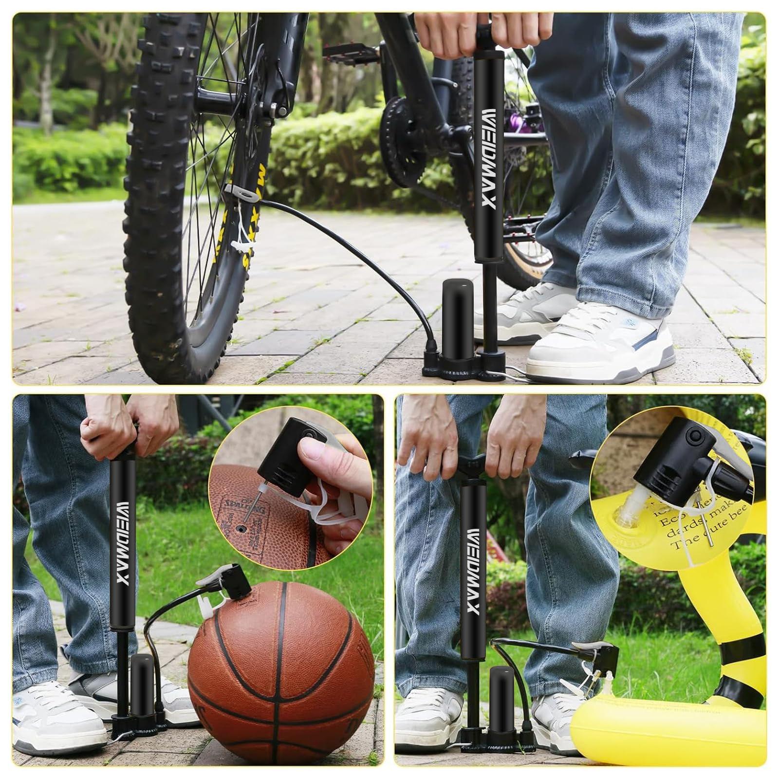 WEIDMAX Mini Pompa da Pavimento per Bicicletta, Portatile Pompa per Bicicletta con valvole Presta e Schrader per Bici da Strada MTB Palle Sportive, ecc.