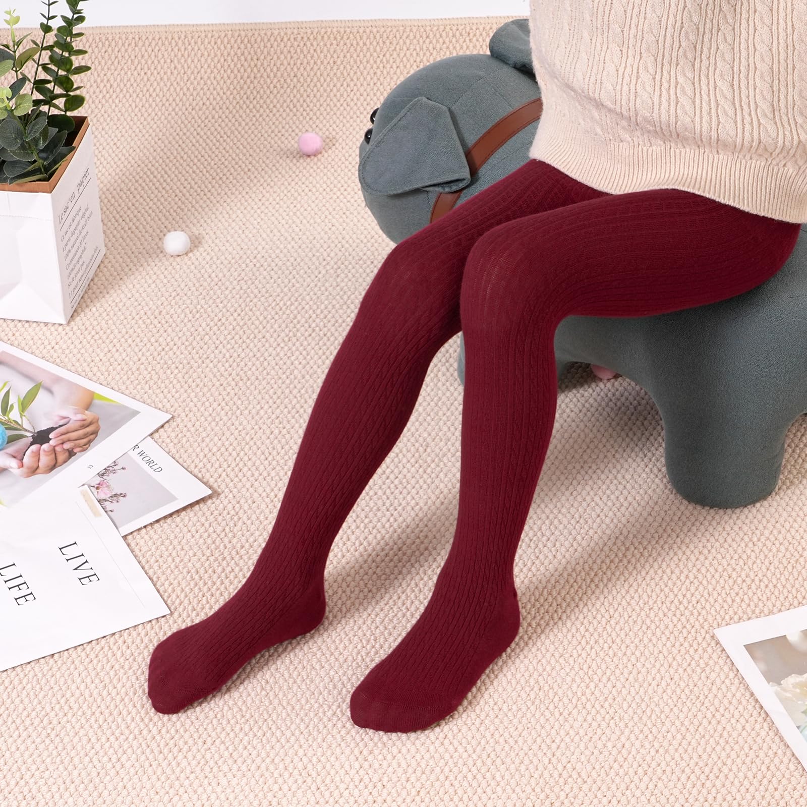 BOOPH Collant per bambine e bambini, in cotone lavorato a maglia
