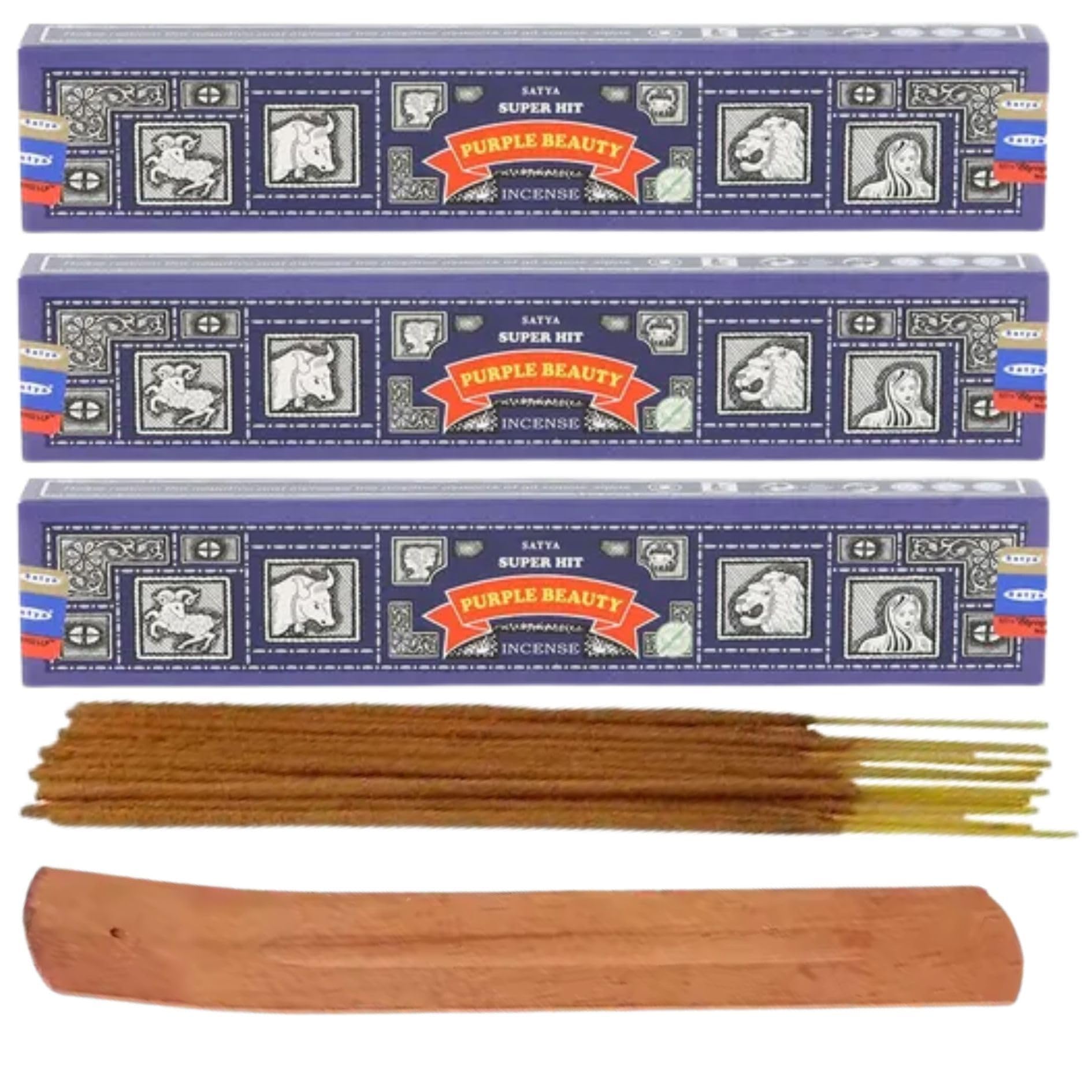 Satya Nag Champa Incense Sticks Pack of 3 X 15G with Free Holder Agarbatti for Home, Outdoor, Aromatherapy, Spa, Yoga, Meditation, Healing (Superhit PACK OF 3 Free Holder)