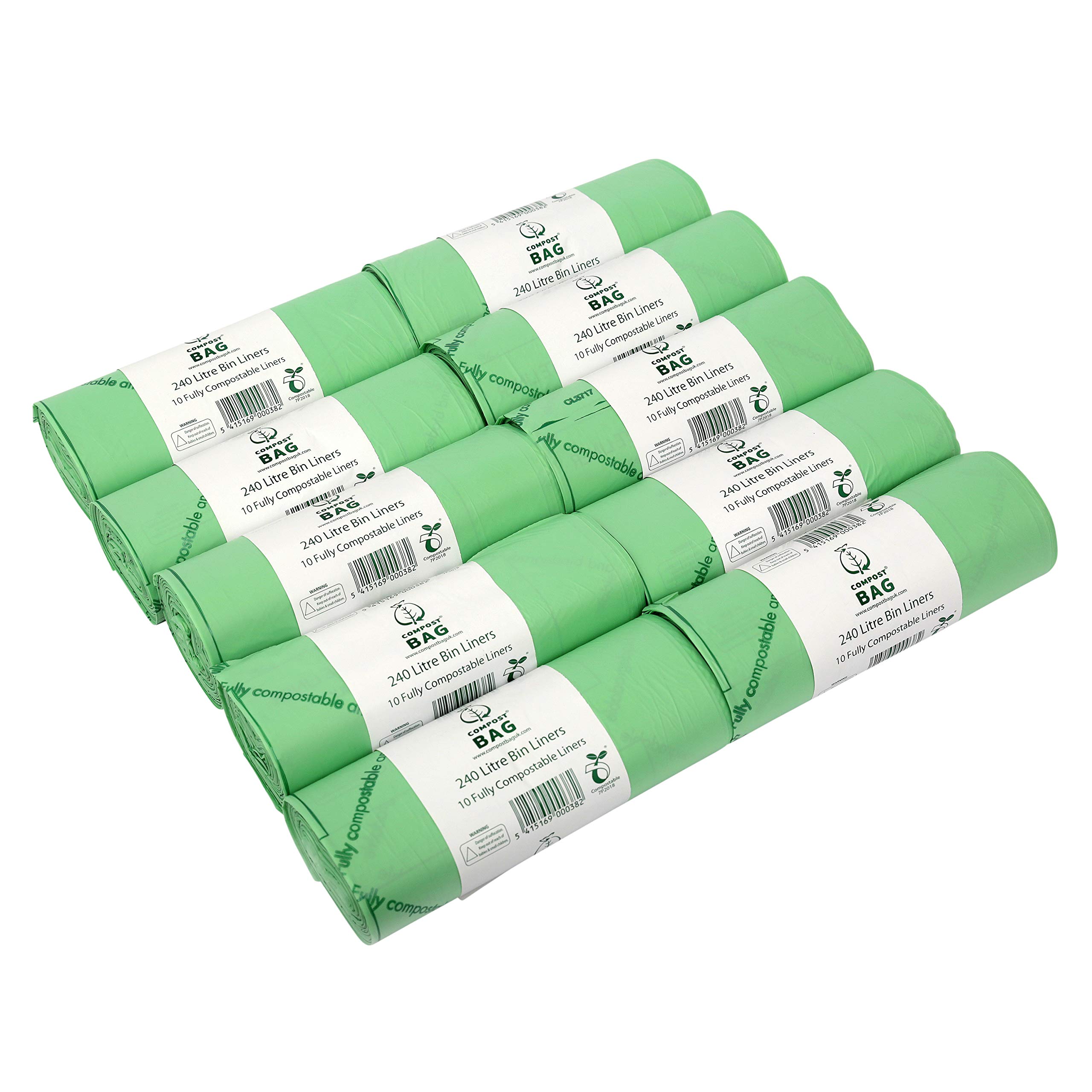 All-Green Green 240 Litre X 100 Compostable Wheelie Bin Sacks - Compost Bag Bin Liners - En 13432-240L Bin Bags With Composting Guide
