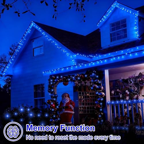 Miniatura 5 de QITONG Luces solares azules de Navidad, paquete de 4 luces LED de 33 pies cada uno, 100 luces LED para exteriores, impermeables, 8 modos, alambre