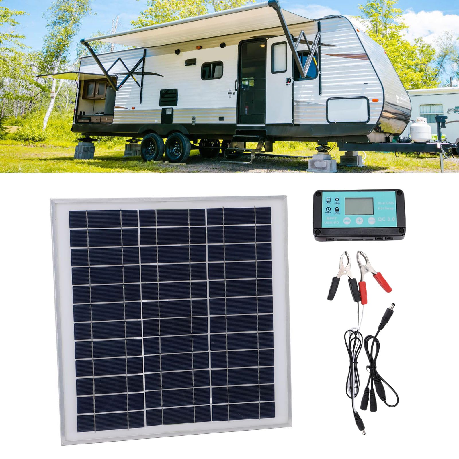 Zestaw solarny do kampera, solarny ładowarka kroplówkowa, kontroler do utrzymania akumulatora, zestaw do ładowania, akcesorium samochodowe do ciężarówki, sprzęt do motocykli i naczep, zaopatrzenie do