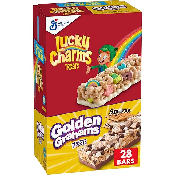 Lucky Charms and Golden Grahams S'mores Cereal Treat Bars, Snack Bars, Variety Pack, 28 Ct, 26.7 oz