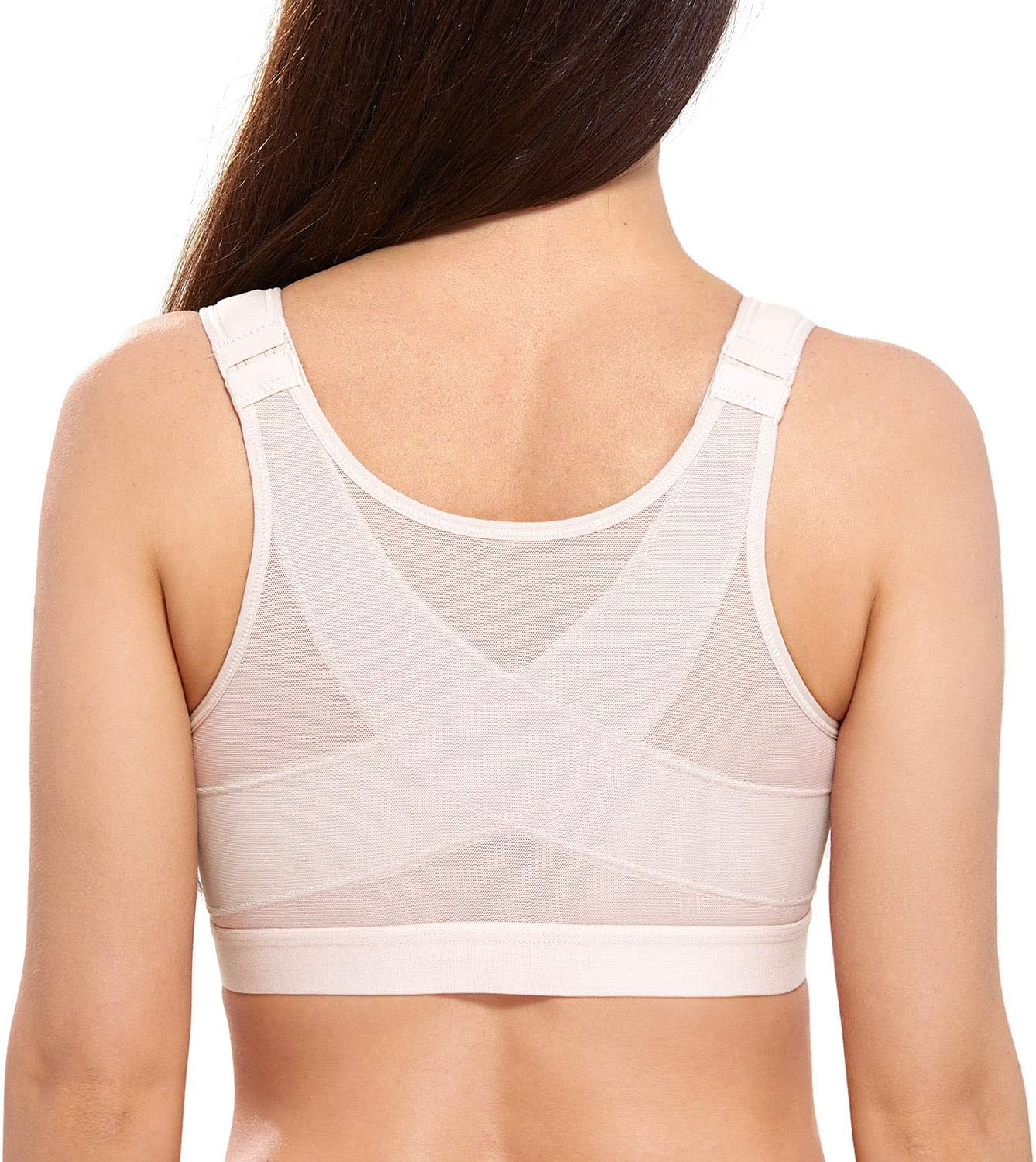 DELIMIRA Women's Full Coverage Front Closure Wire Free Back Support Posture Bra