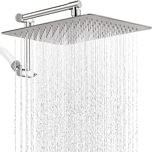 Miniatura 8 de G-Promise Cabezal de ducha tipo lluvia de metal de 12 pulgadas con brazo de extensión ajustable de 15 pulgadas, cabezal de ducha de lluvia de alta