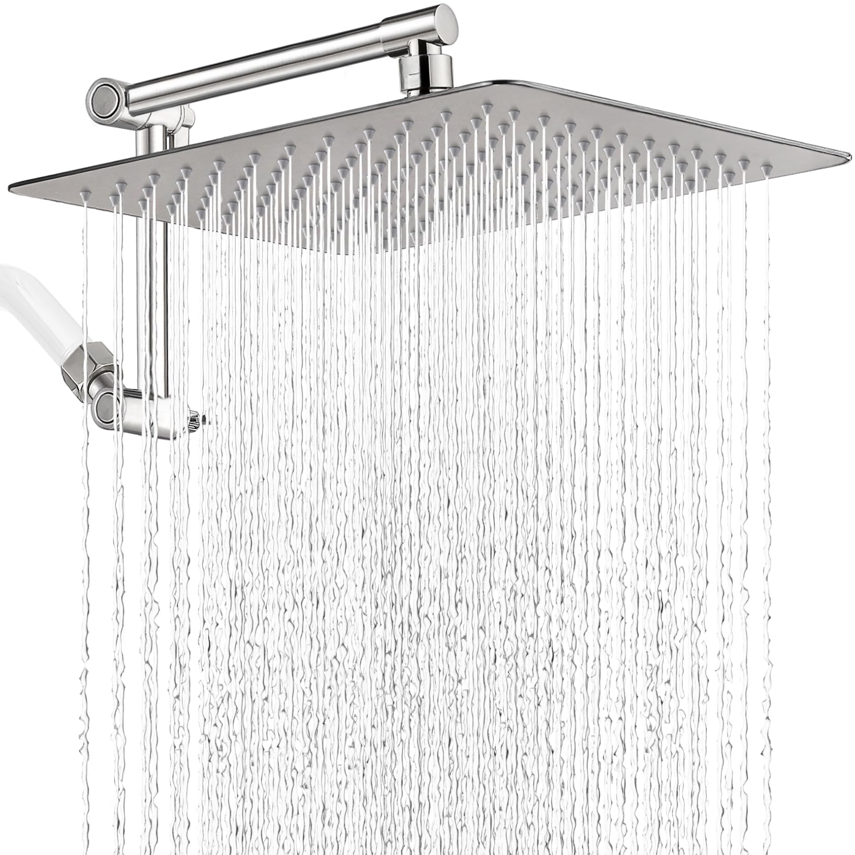 G-Promise Alcachofa de ducha de lluvia de metal de 12 pulgadas con brazo de extensión ajustable de 15 pulgadas, cabezal de ducha de lluvia de alta presión, aspecto moderno de lujo, cuadrado grande