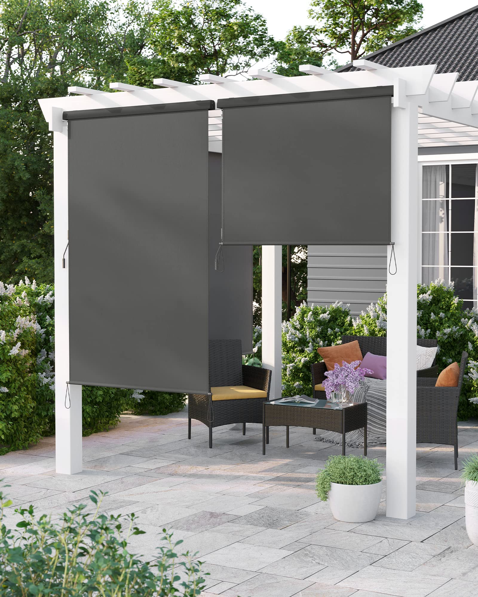 SONGMICS 2.5 x 1.6 m (H x L), Store Vertical, Brise-Vue rétractable, Paravent d’extérieur, Pare-Soleil, pour Balcon, Patio, terrasse et Jardin, avec boîtier, Protection de Vie privée, Gris GSA165GY