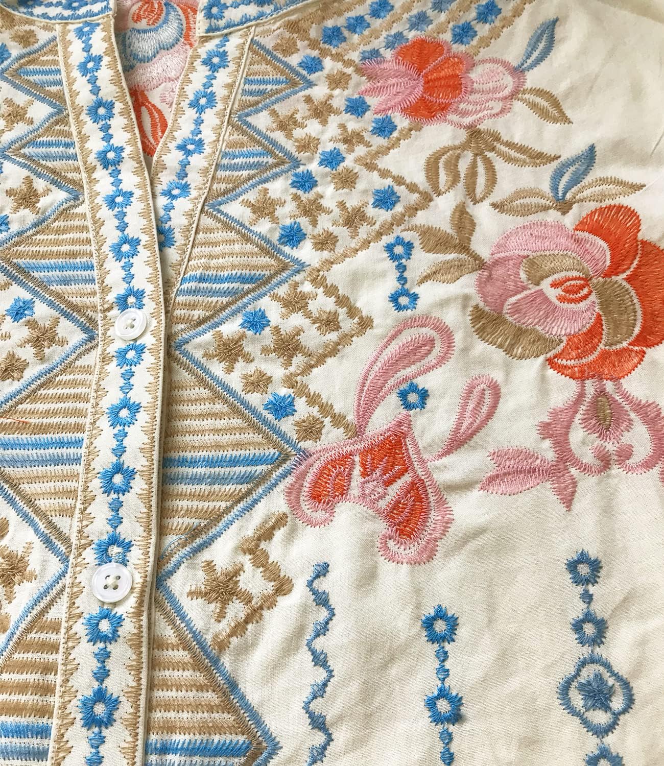 Higustar Mexican Embroidered Tops for Women Long Sleeve Shirts Bohemian Flower Peasant Tunics Clothing Boho Blouse - Image 6