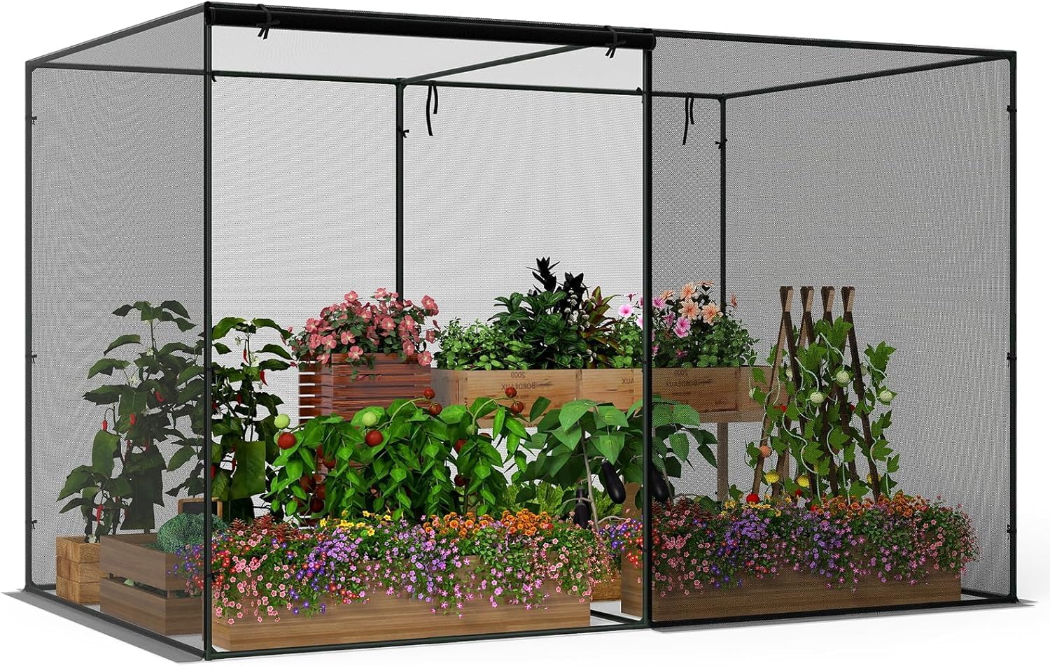 GOPLUS Jaula de Cultivo, Jaula para Plantas con Estructura de Metal, Paredes de Malla, Cubierta para Plantas con Puerta Enrollable con Cremalleras para Flores, Verduras, 310 x 200 x 200 cm