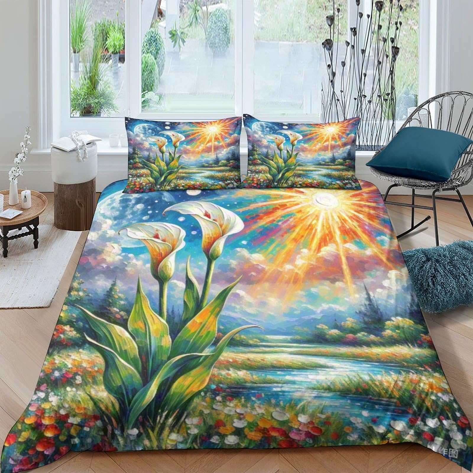 Housse de couette Calla Lily 3D anti-plis en microfibre lit King 220x240cm