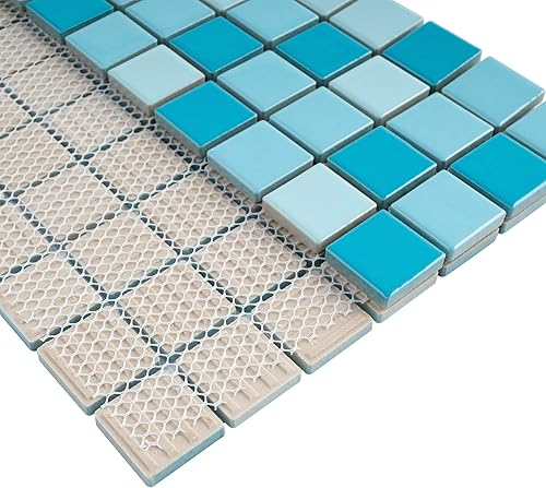 Miniatura 6 de BT-PM19 - Azulejo cuadrado de porcelana azul cremoso (acabado pulido) de 1.0 in x 1.0 in (acabado pulido) para piso y pared, azulejos de mosaico de