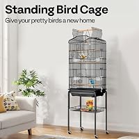 VIVOHOME 152cm Magas Madárkalitka Játéktetővel és Görgős Állvánnyal Papagájoknak Perészpapagájoknak 2