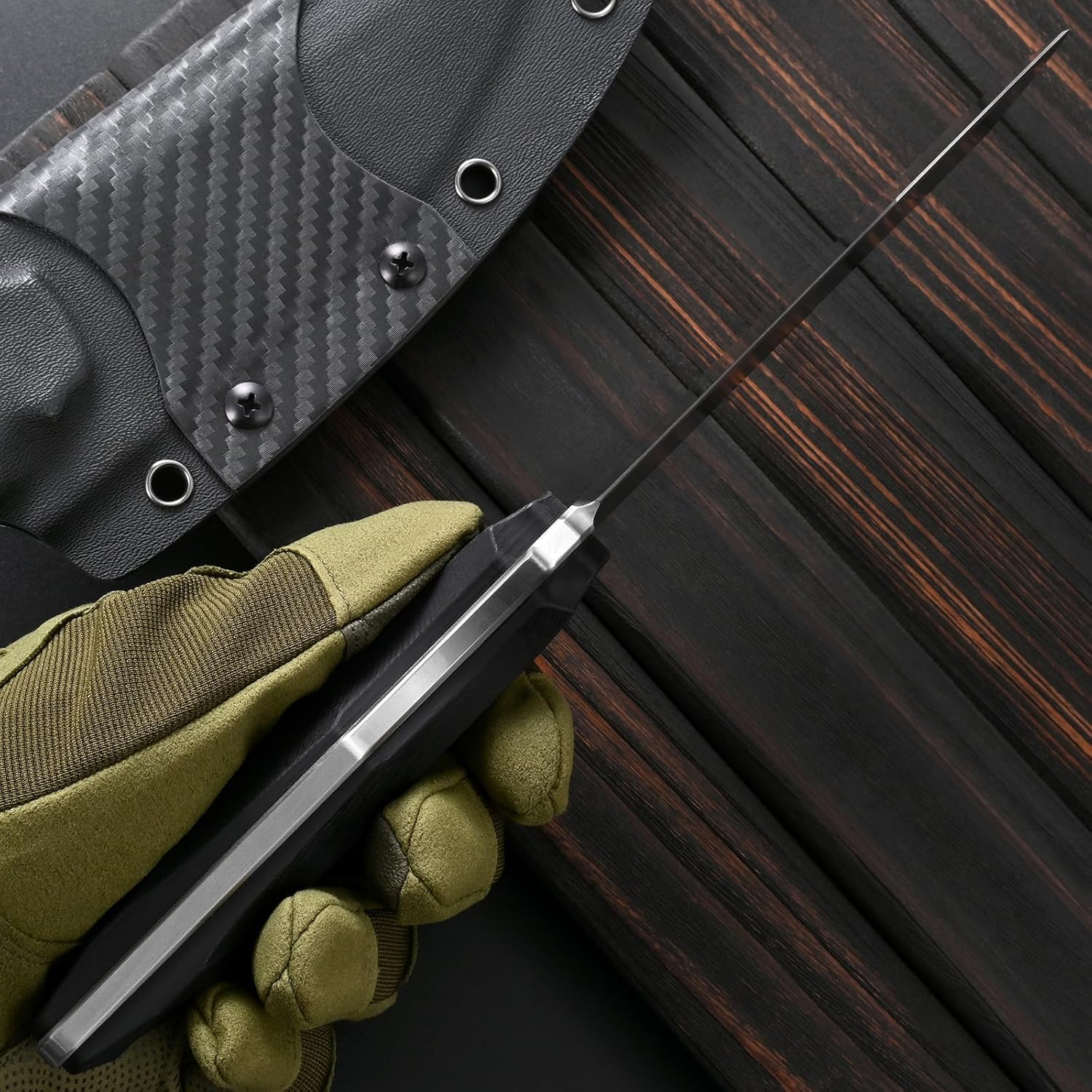 Sitivien ST32 Fixed Blade Knife, AUS-10 Steel Ergonomic Carbon Fiber Handle Full Tang Knife for Outdoor Working Camping Hunting Fishing(Silver)