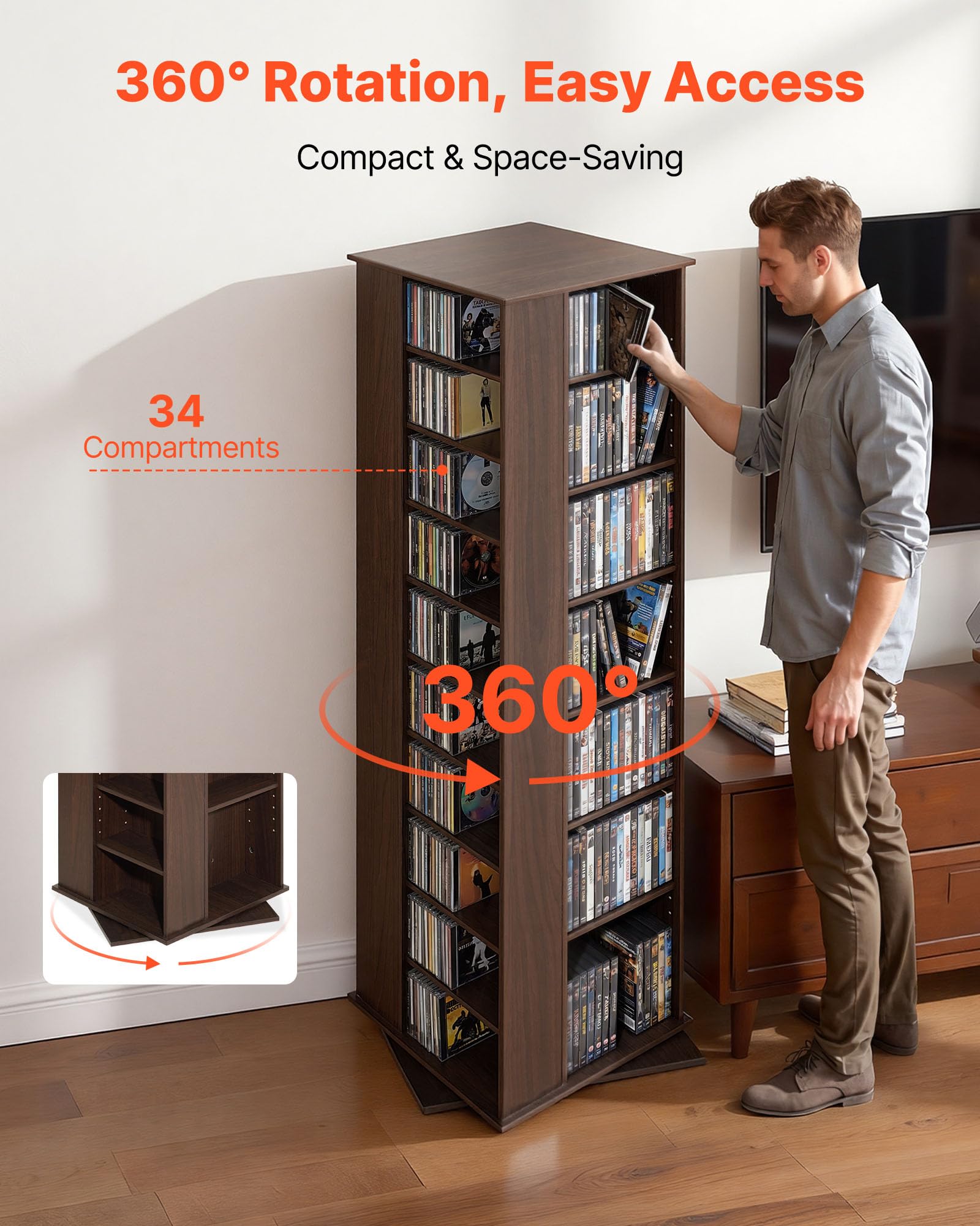 VEVOR Armadietto Portaoggetti Multimediale, Ripiano per DVD, Contenere Fino a 1040 CD, Ripiani CD Regolabili Gabinetto, Protegge Organizza Collezioni di Musica Film Videogiochi Cimeli Espresso