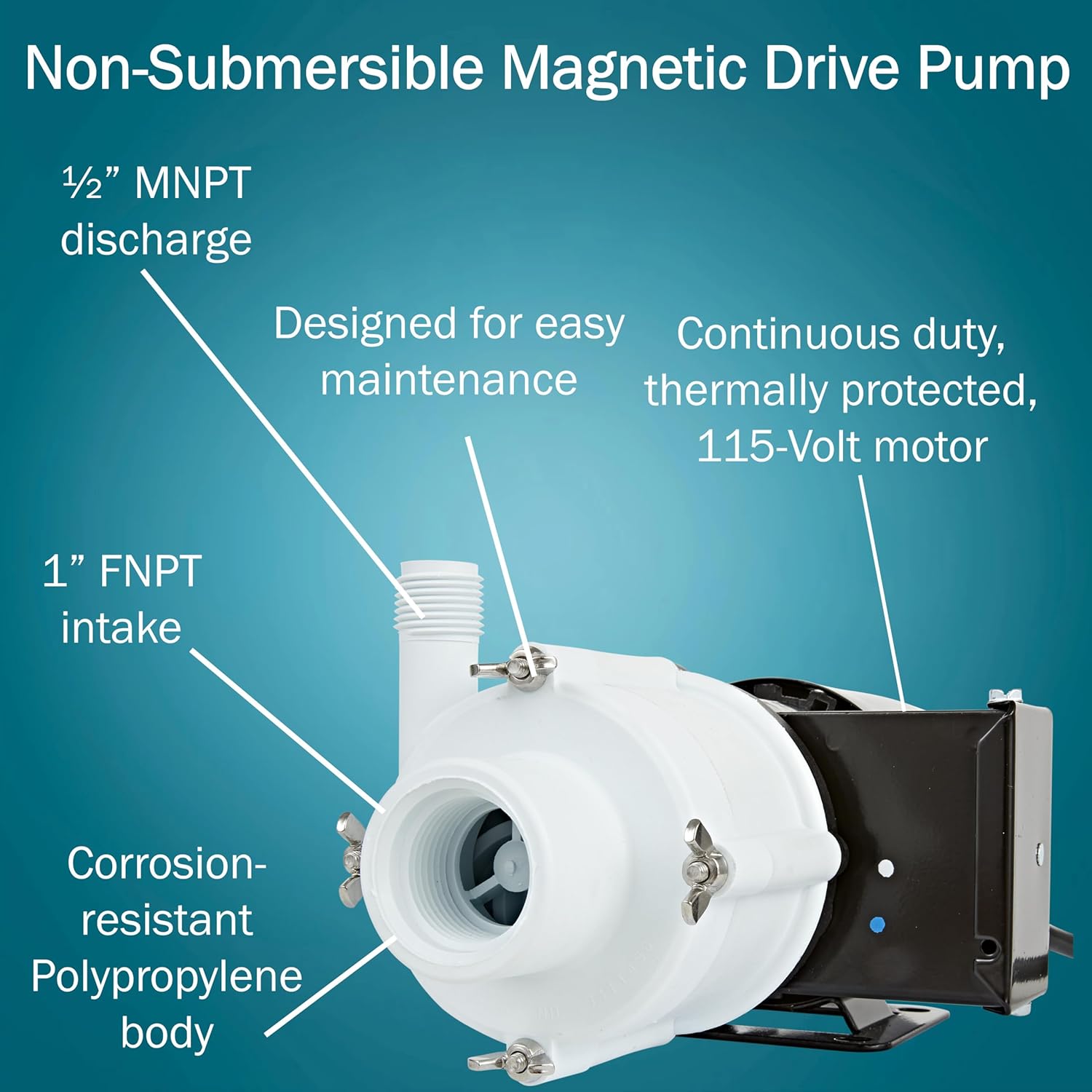 Little Giant 4-MDQ-SC 115-Volt, 1/10 HP, 850 GPH, Non-Submersible Magnetic Drive Aquarium Pressure Pump for Cannister Filtration Systems, 6-Ft. Cord, Black/White, 582506