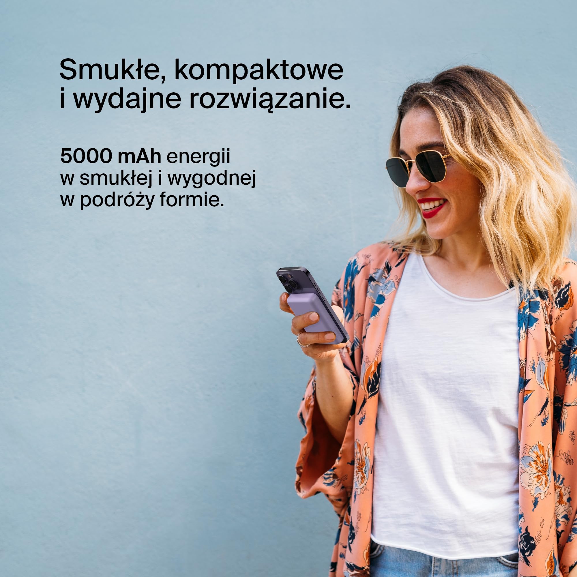 Belkin Bezprzewodowy magnetyczny powerbank 5000 mAh, przenośna ładowarka zgodna z MagSafe, ładowanie przelotowe, moc wyjściowa 7,5W, moc wejściowa 10W, podpórka, do iPhone’ów 17, 16, 15, 14, 13
