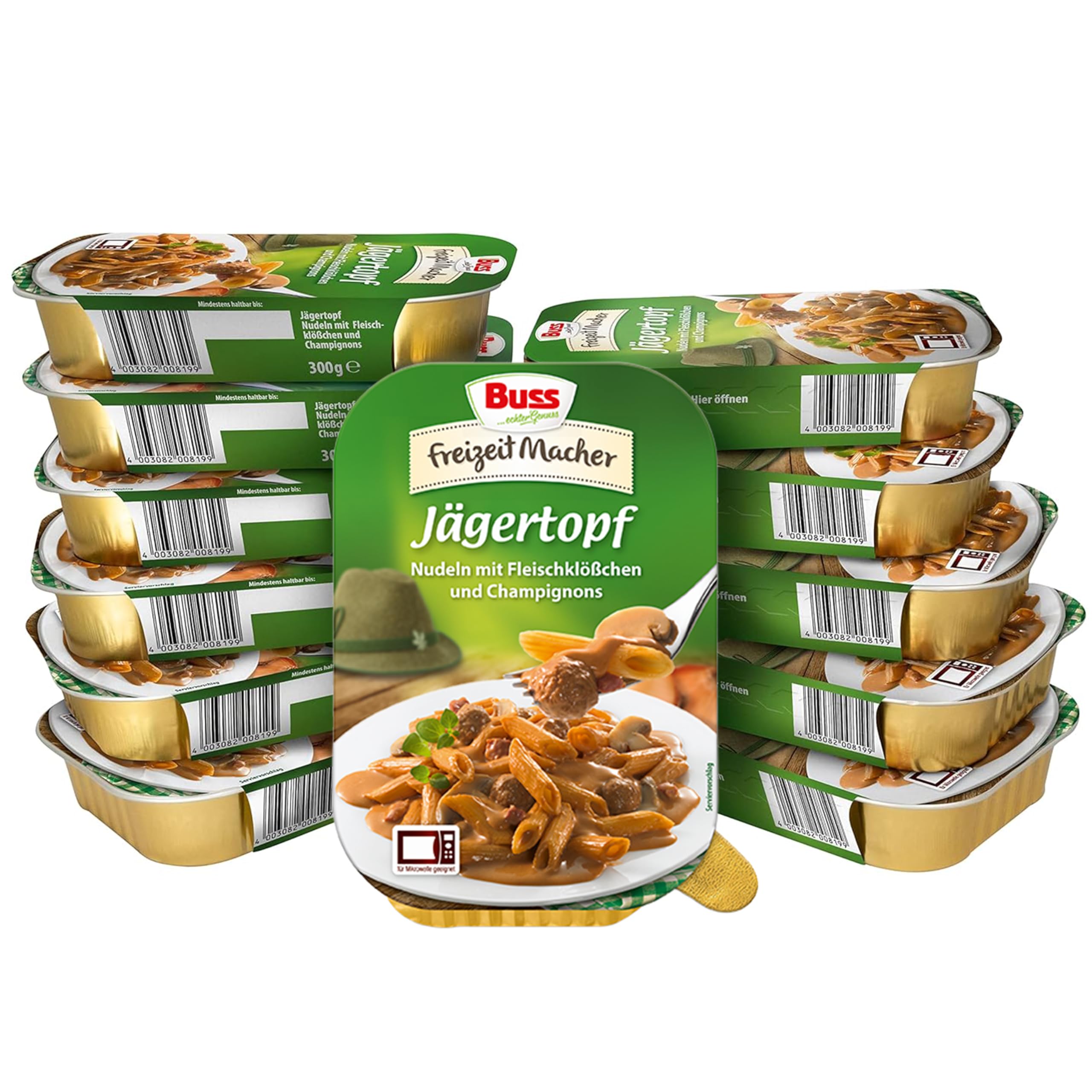 Buss Freizeitmacher Deftiger Jägertopf, 12 x 300g | Mit Nudeln, Fleischklößchen & Champignons - Fertiggerichte zum Aufwärmen in Mikrowelle & Topf - Schnell & Einfach Zubereitet