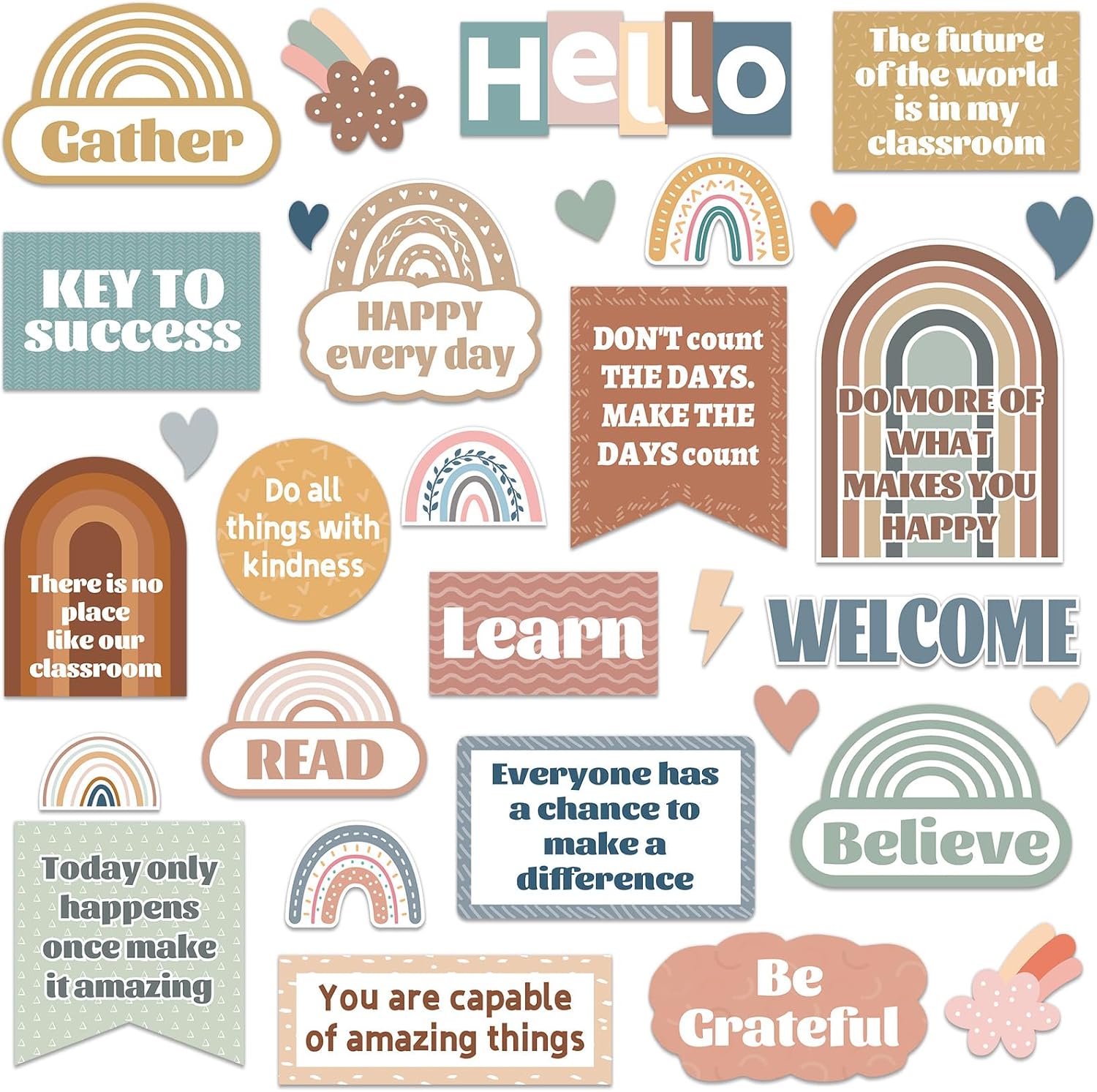 Boho Affirmation Station Bulletin Board Set Boho Welcome Motivational Classroom Decoration Back to School Positive Inspirational Themed Paper Cutouts for School Nursery Wall Door Decor Party Supplies