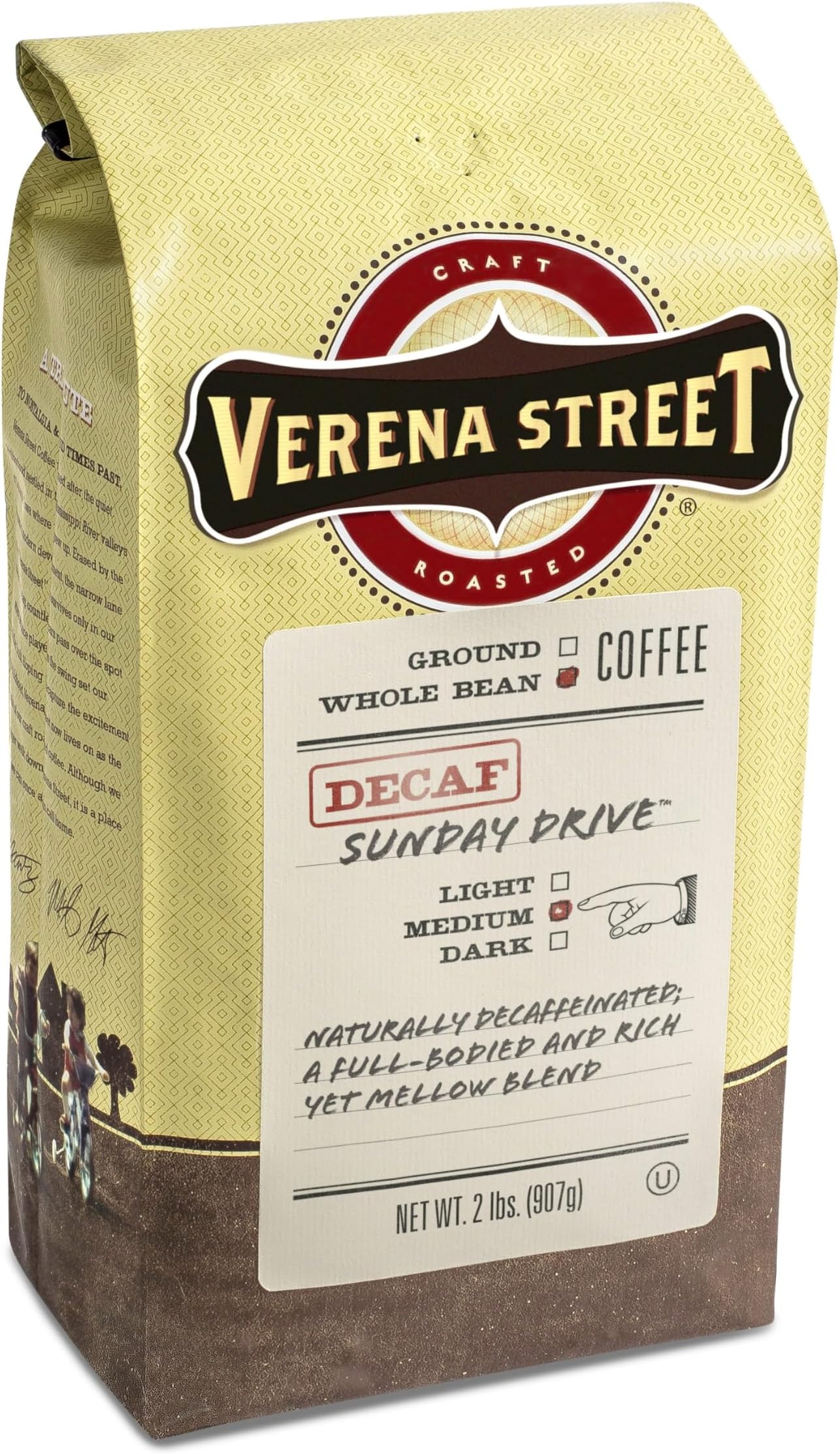 Verena Street 2 Pound Whole Bean, Swiss Water Process Decaf Beans, Sunday Drive Decaffeinated, Medium Roast Rainforest Alliance Certified Arabica Coffee