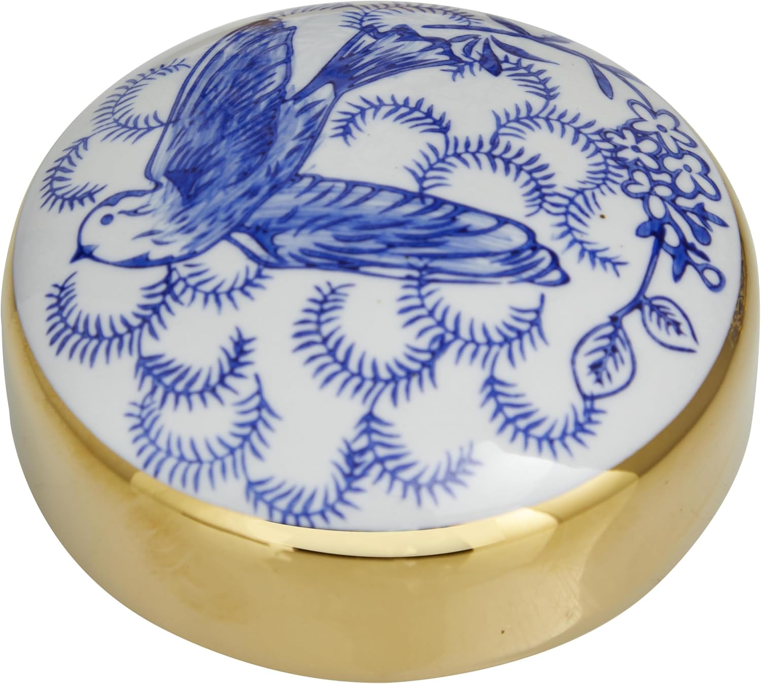 Deco 79 Ceramic Floral Living Room Decorative Jars Decorative Container with Gold Accents, Set of 2 Jar with Lid 14", 12"H, Blue