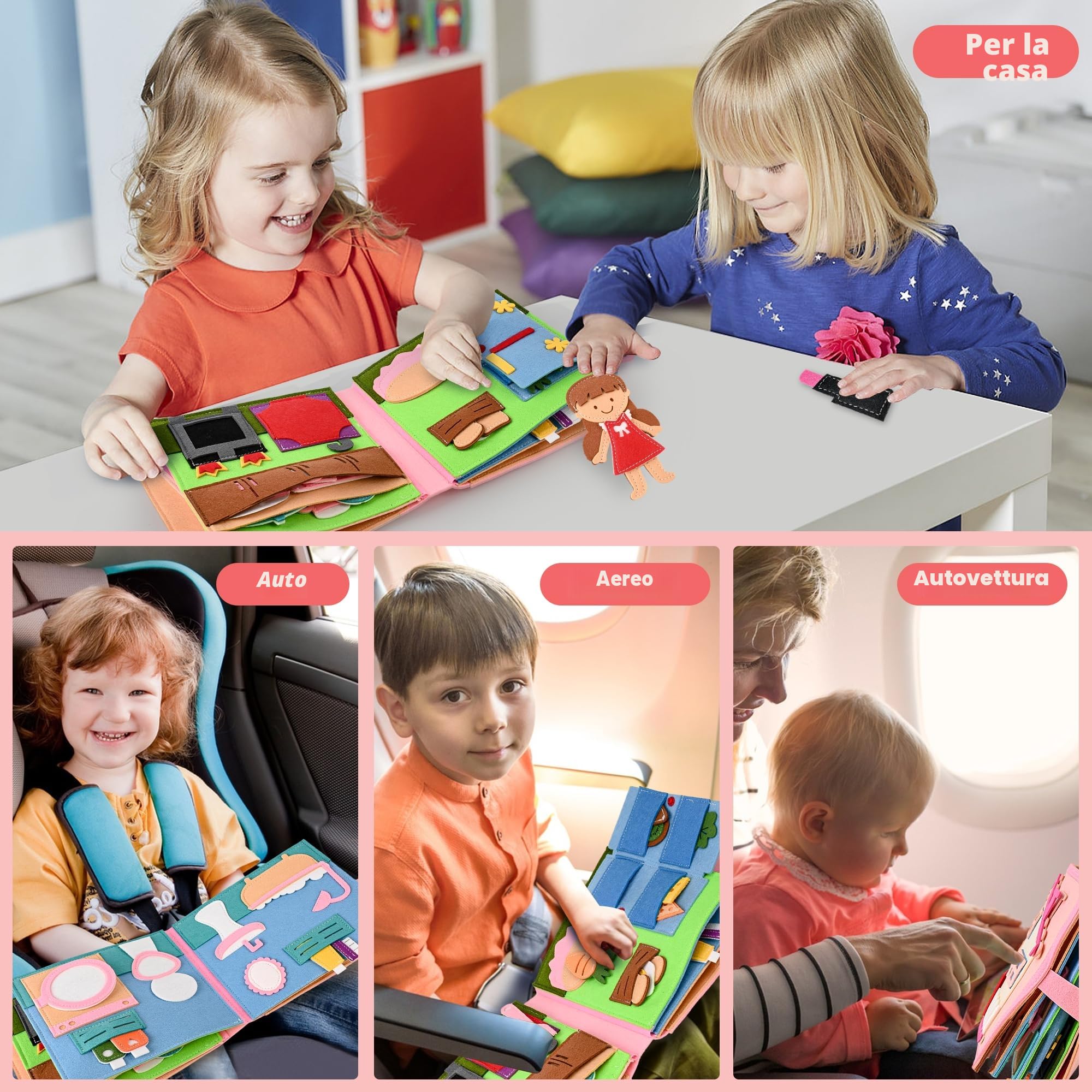 Quiet Book A partire da 1 anno 2 anni | Libri per bambini in tessuto morbido apprendimento precoce abilità di vita giocattoli educativi Montessori regalo per ragazze ragazzi, NC-8