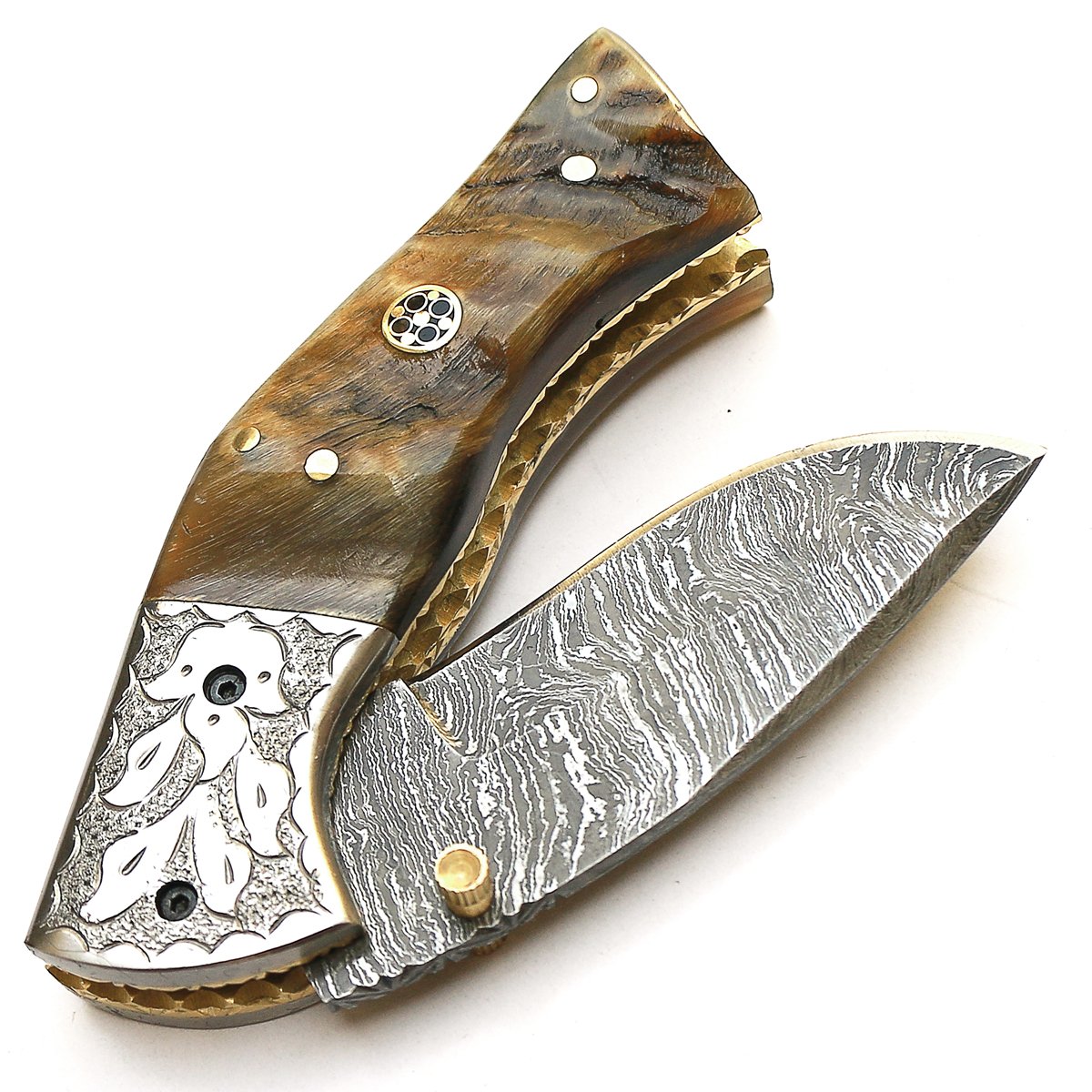 Cuchillo plegable, navaja de bolsillo, cuchillo hecho a mano a medida, cuchillo de acero de hoja de Damasco, con funda de cuero, cuchillo de cocina artesanal, cuchillo de cocina forjado a mano 9138