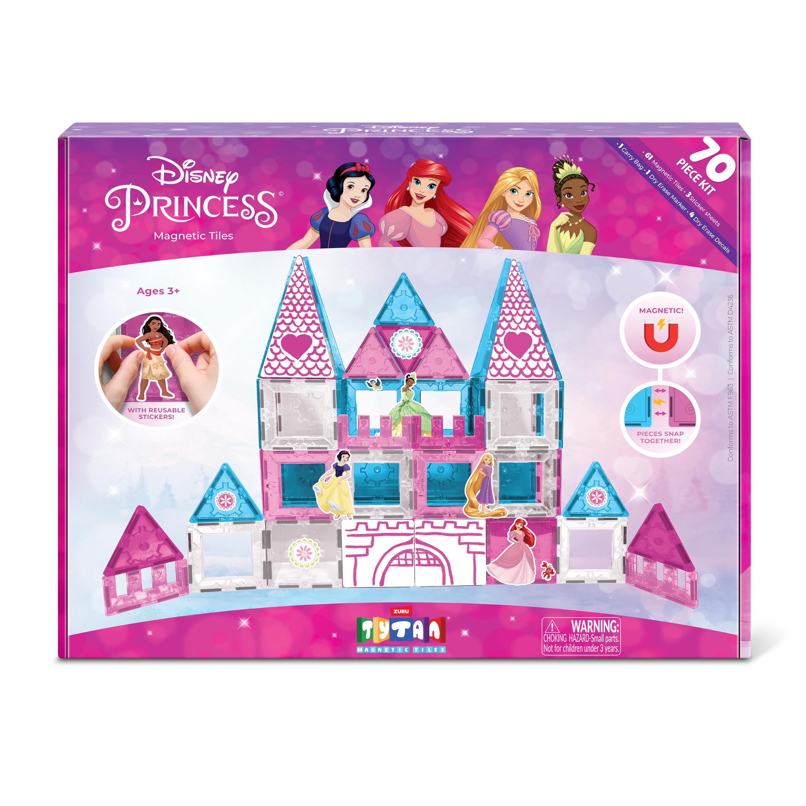 Set di gioco con tessere magnetiche del Castello delle Principesse Disney, composto da 70 pezzi (S1)