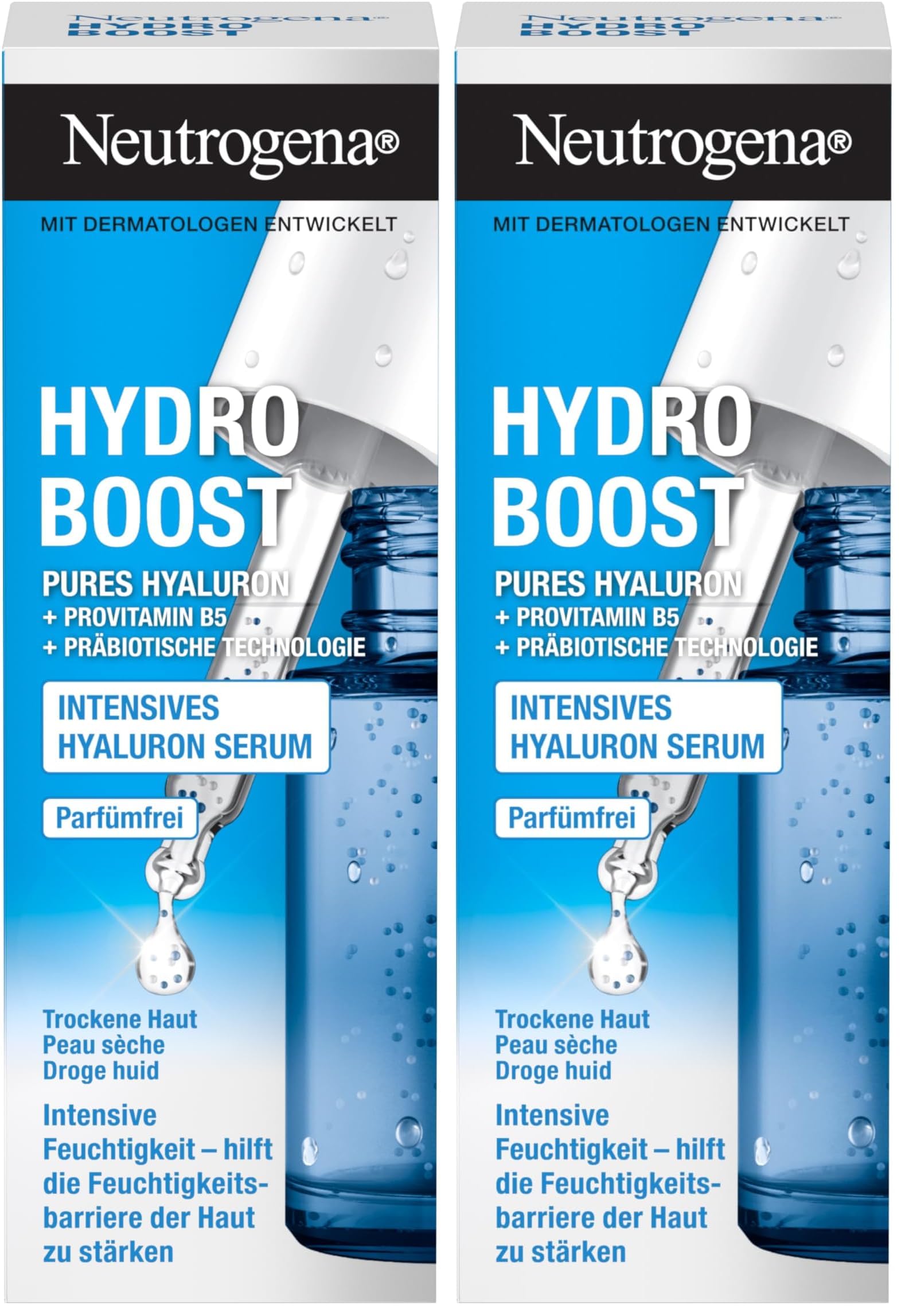 Neutrogena Hydro Boost Hyaluron Konzentrat (15ml), Gesichtspflege Mit 2 Formen Von Hyaluronsäure, Provitamin B5 & Präbiotischer Technologie, Spendet Intensive Feuchtigkeit (Packung mit 2)
