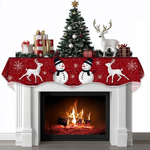 Bufanda de chimenea de Navidad, cubierta decorativa para Navidad, invierno, mantel superior (alce de nieve, 70 pulgadas de largo x 17 pulgadas de