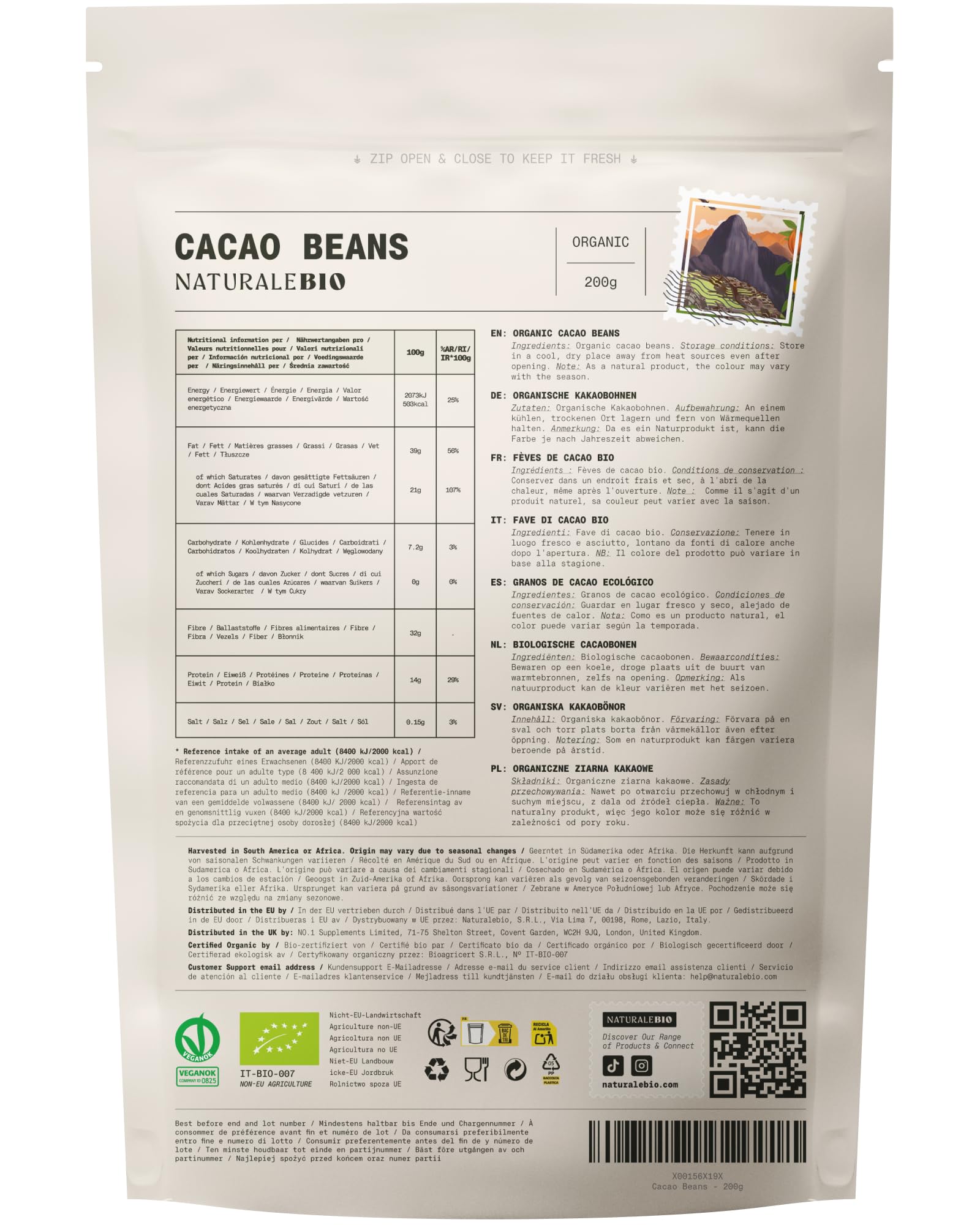 Ziarna Kakao Surowe Organiczne Bio 200g NaturaleBio